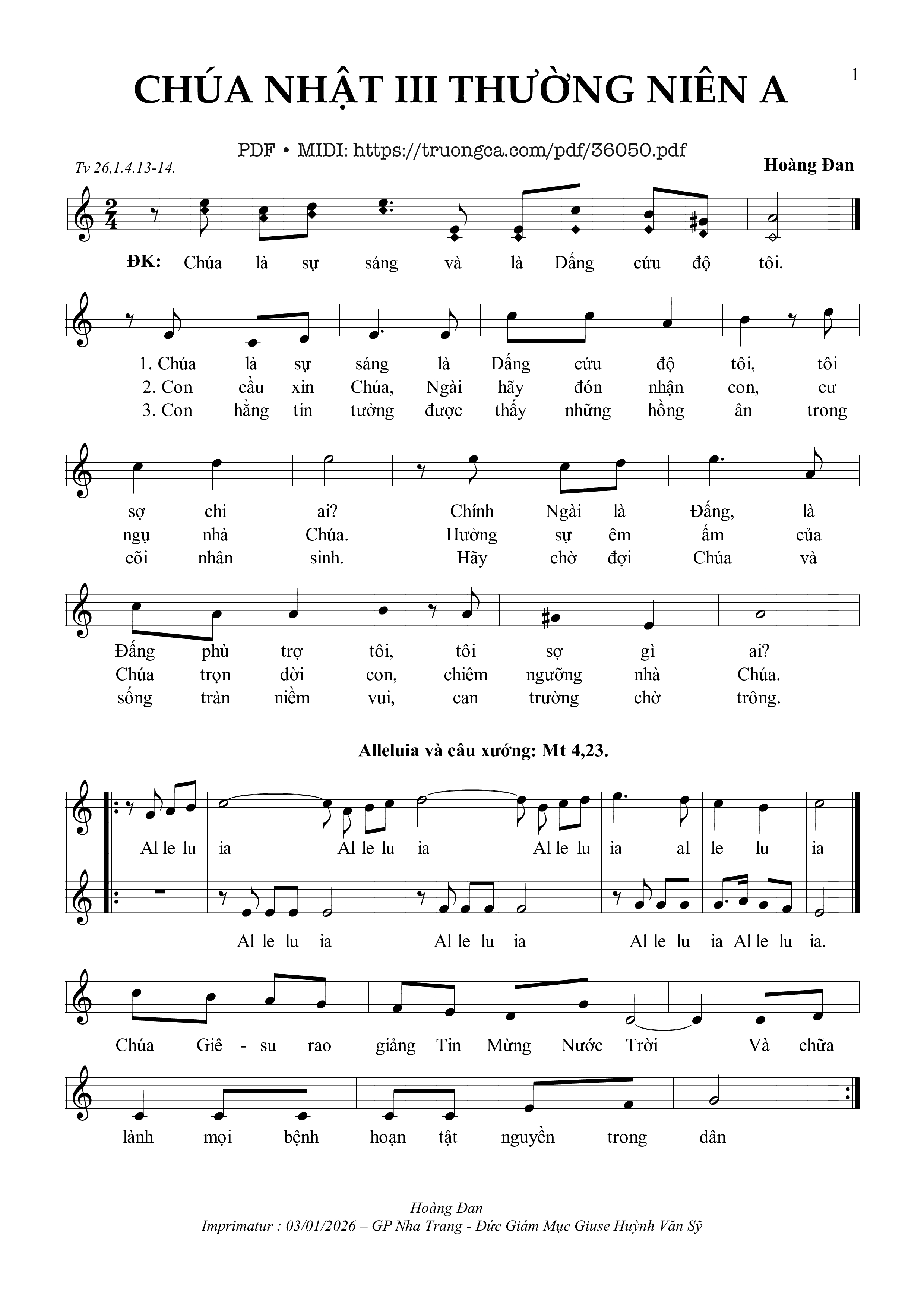 Page 1 of Sheet music PDF Chúa Nhật 3 Thường Niên A (Tv 26) - Hoàng Đan