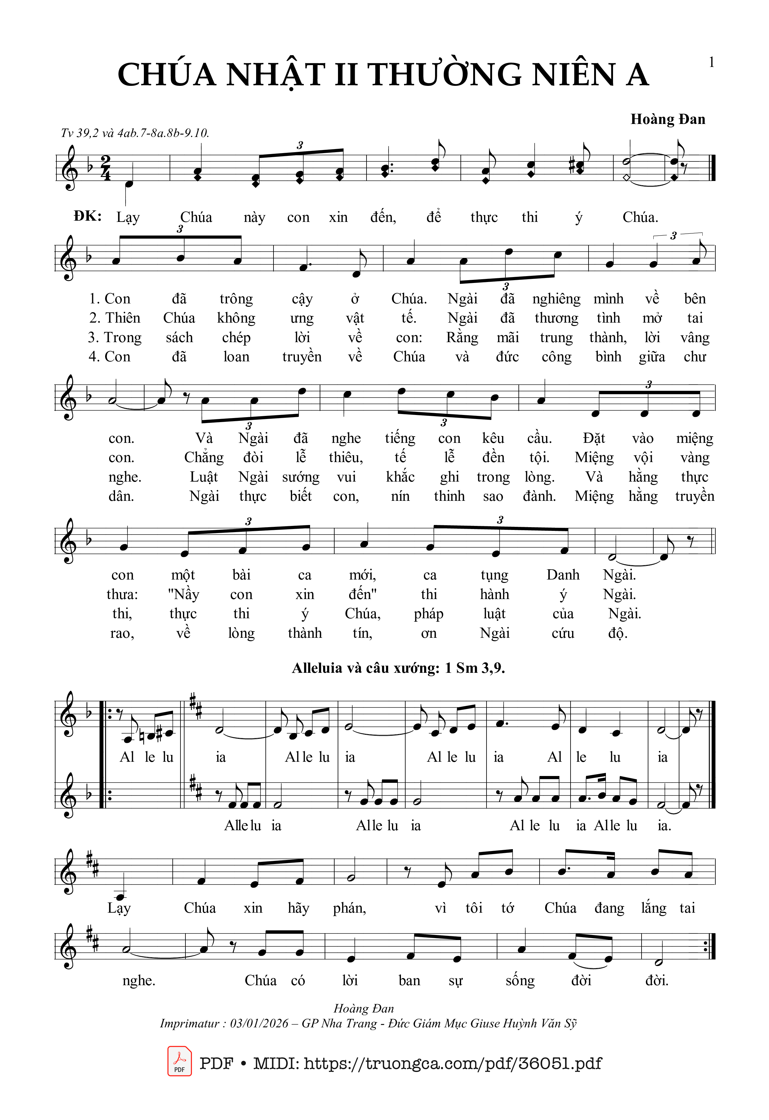 Page 1 of Sheet music PDF Chúa Nhật 2 Thường Niên A (Tv 39) - Hoàng Đan