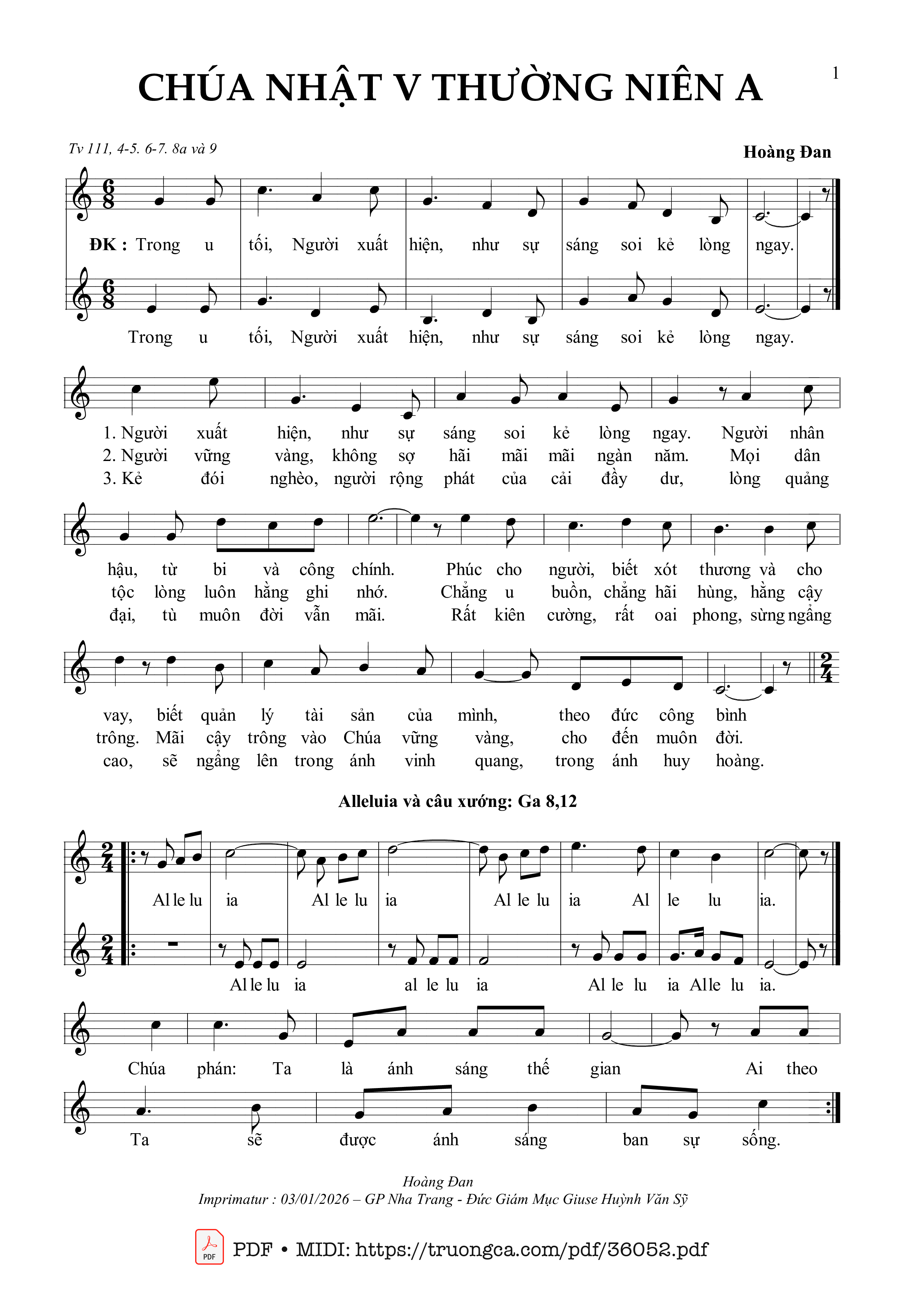 Page 1 of Sheet music PDF Chúa Nhật 5 Thường Niên A (Tv 111) - Hoàng Đan