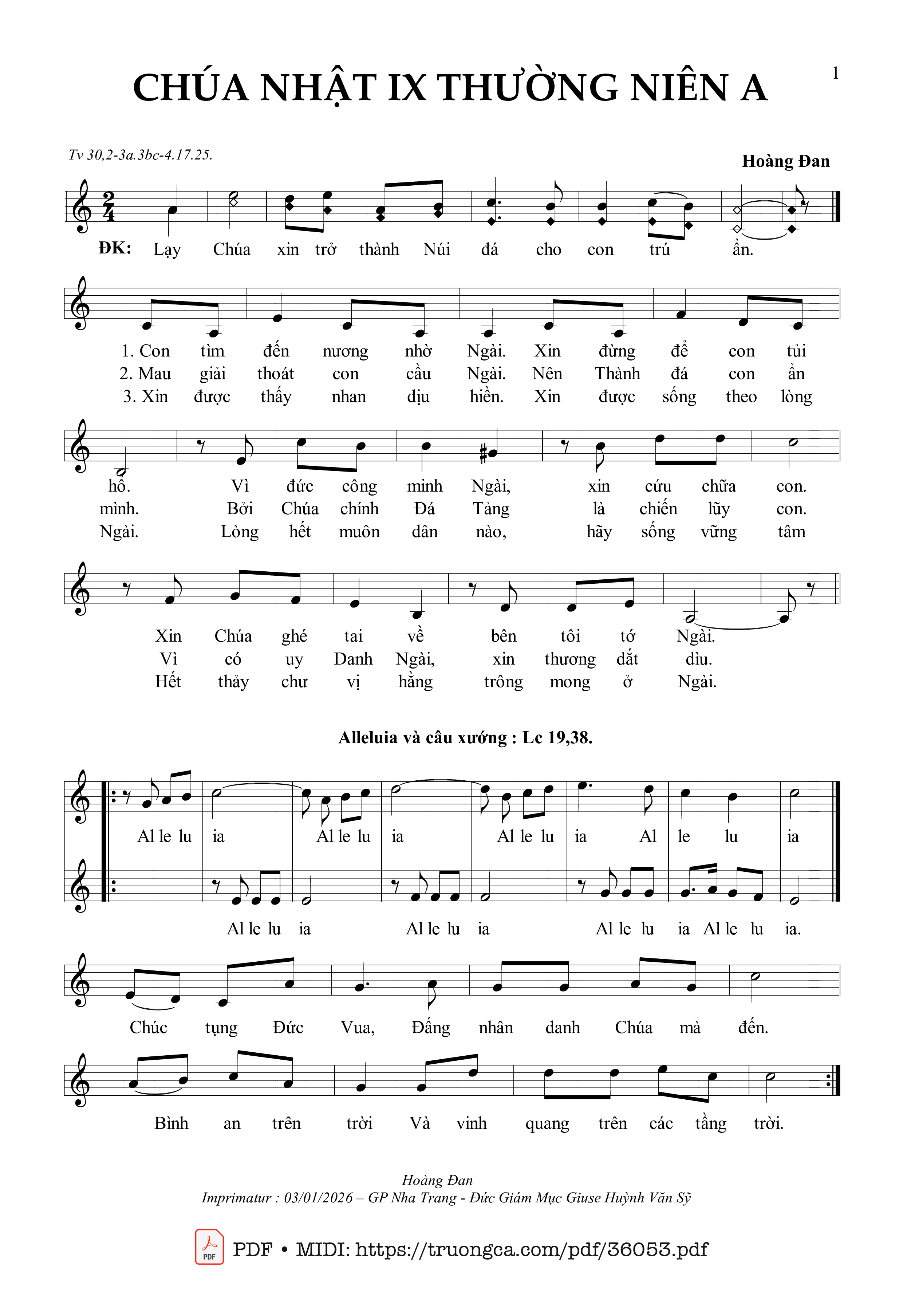 Page 1 of Sheet music PDF Chúa Nhật 9 Thường Niên A (Tv 30) - Hoàng Đan
