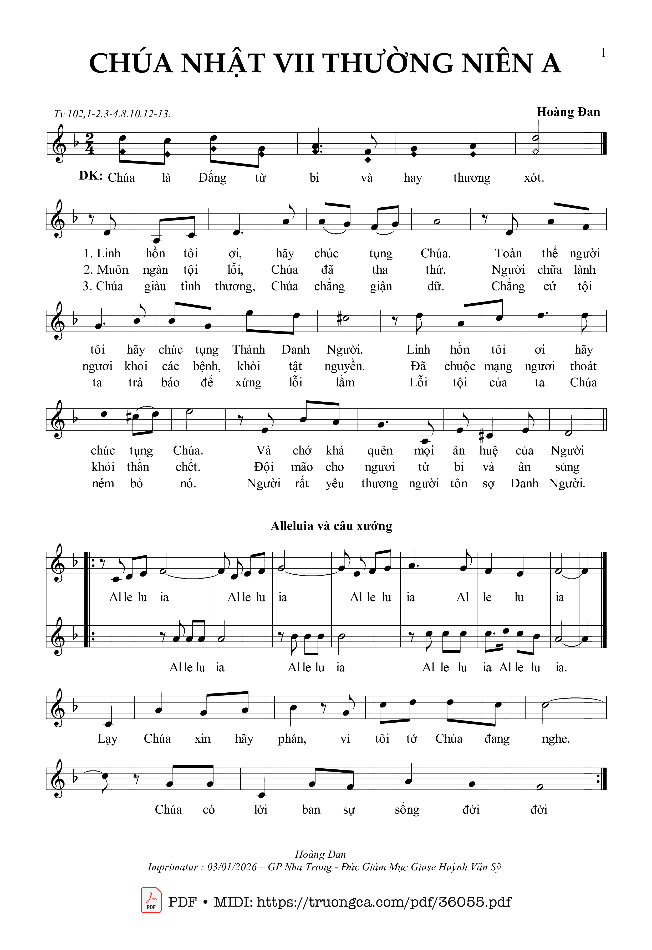 Page 1 of Sheet music PDF Chúa Nhật 7 Thường Niên A (Tv 102) - Hoàng Đan