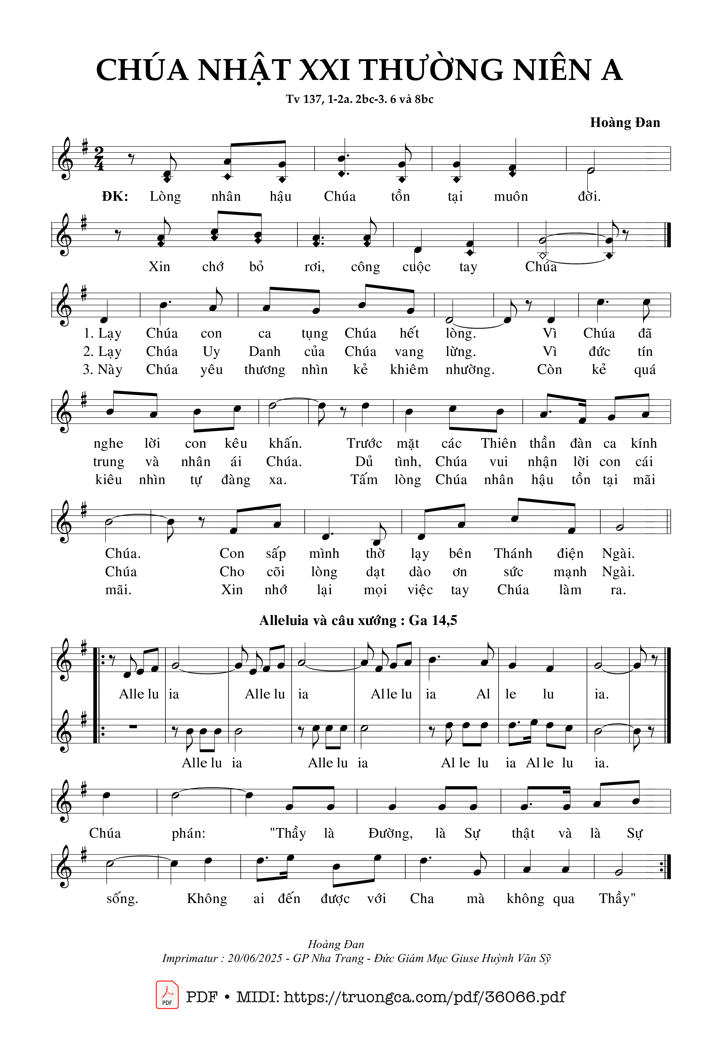 Page 1 of Sheet music PDF Chúa Nhật 21 Thường Niên A (Tv 137) - Hoàng Đan
