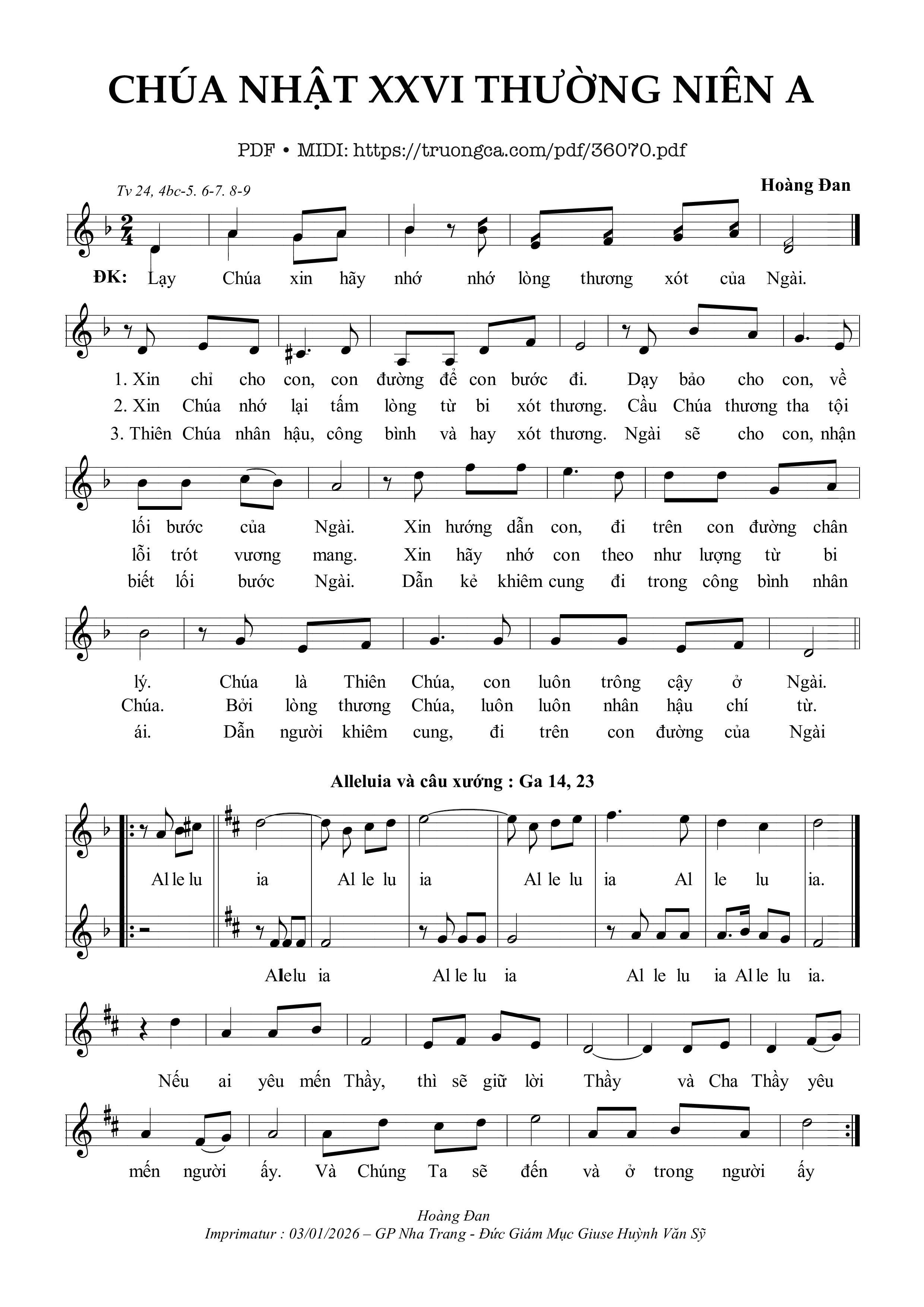 Page 1 of Sheet music PDF Chúa Nhật 26 Thường Niên A (Tv 24) - Hoàng Đan