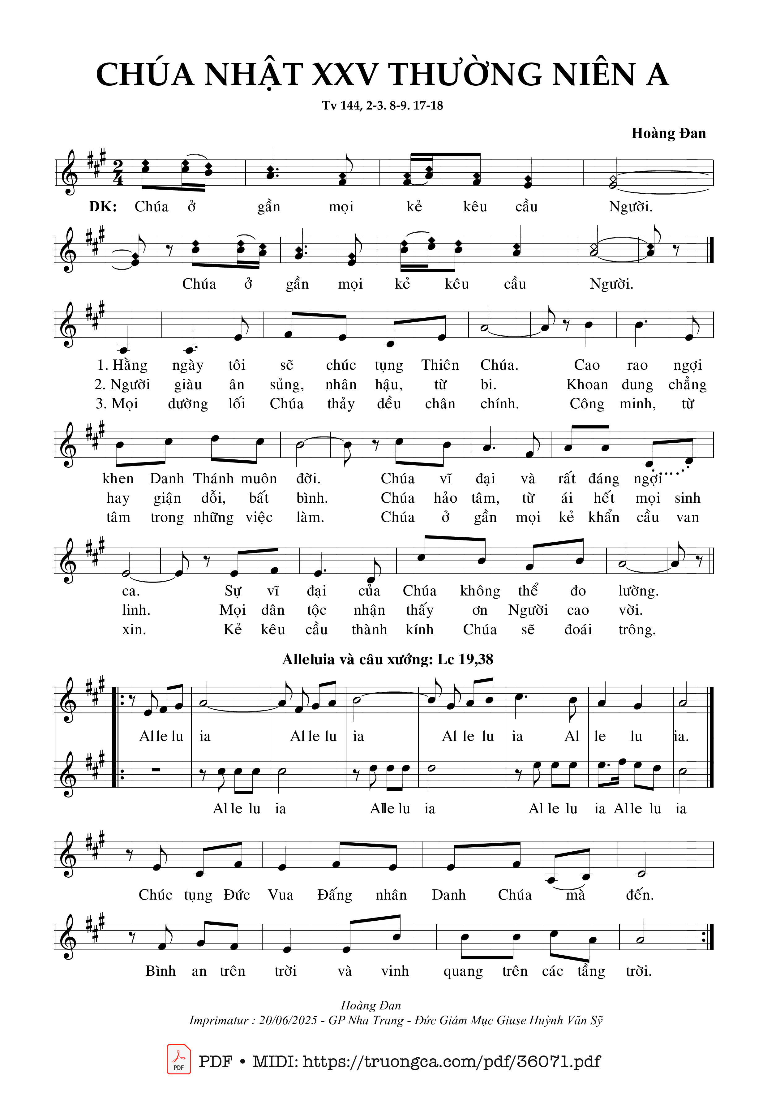 Page 1 of Sheet music PDF Chúa Nhật 25 Thường Niên A (Tv 144) - Hoàng Đan