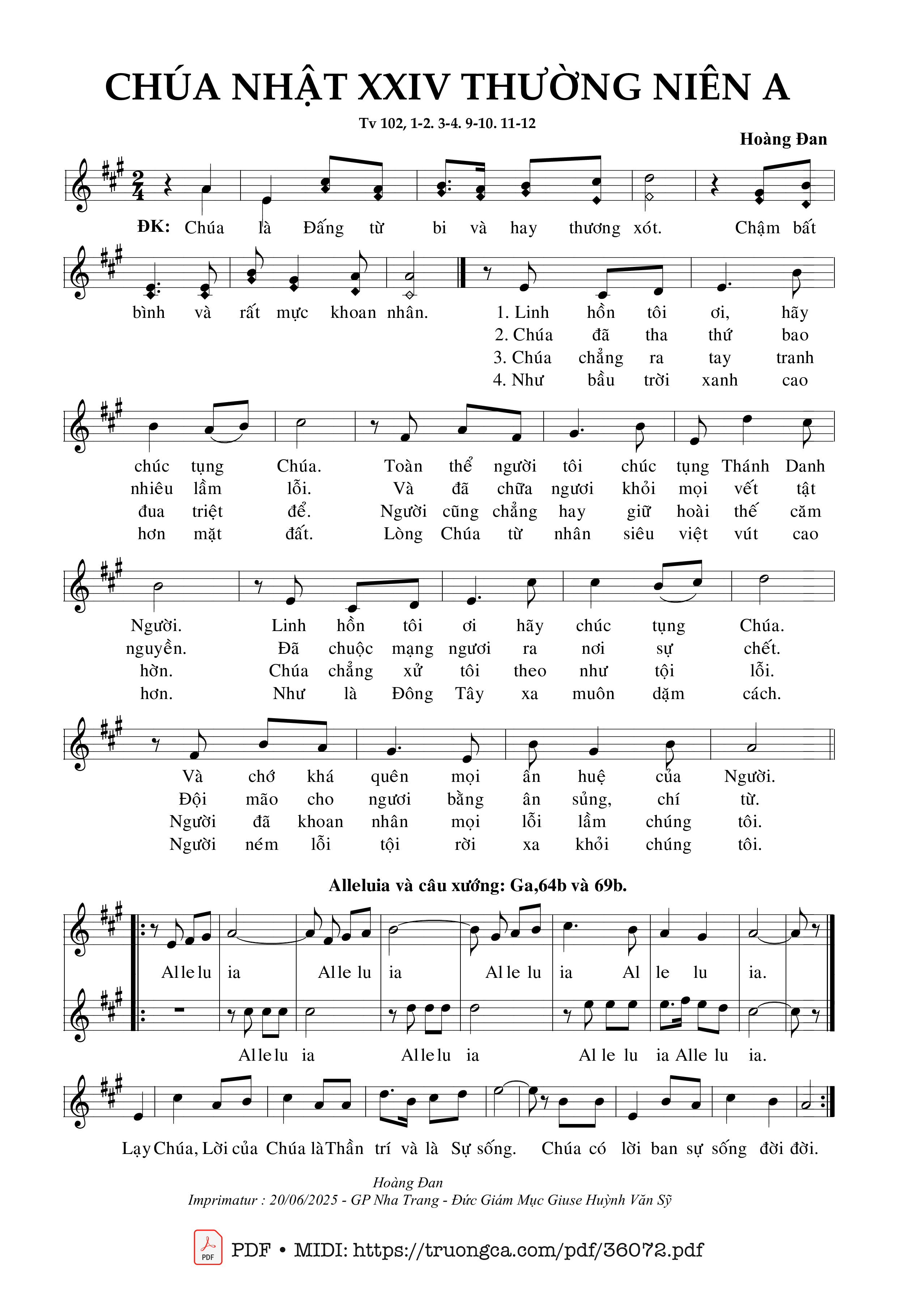 Page 1 of Sheet music PDF Chúa Nhật 24 Thường Niên A (Tv 102) - Hoàng Đan