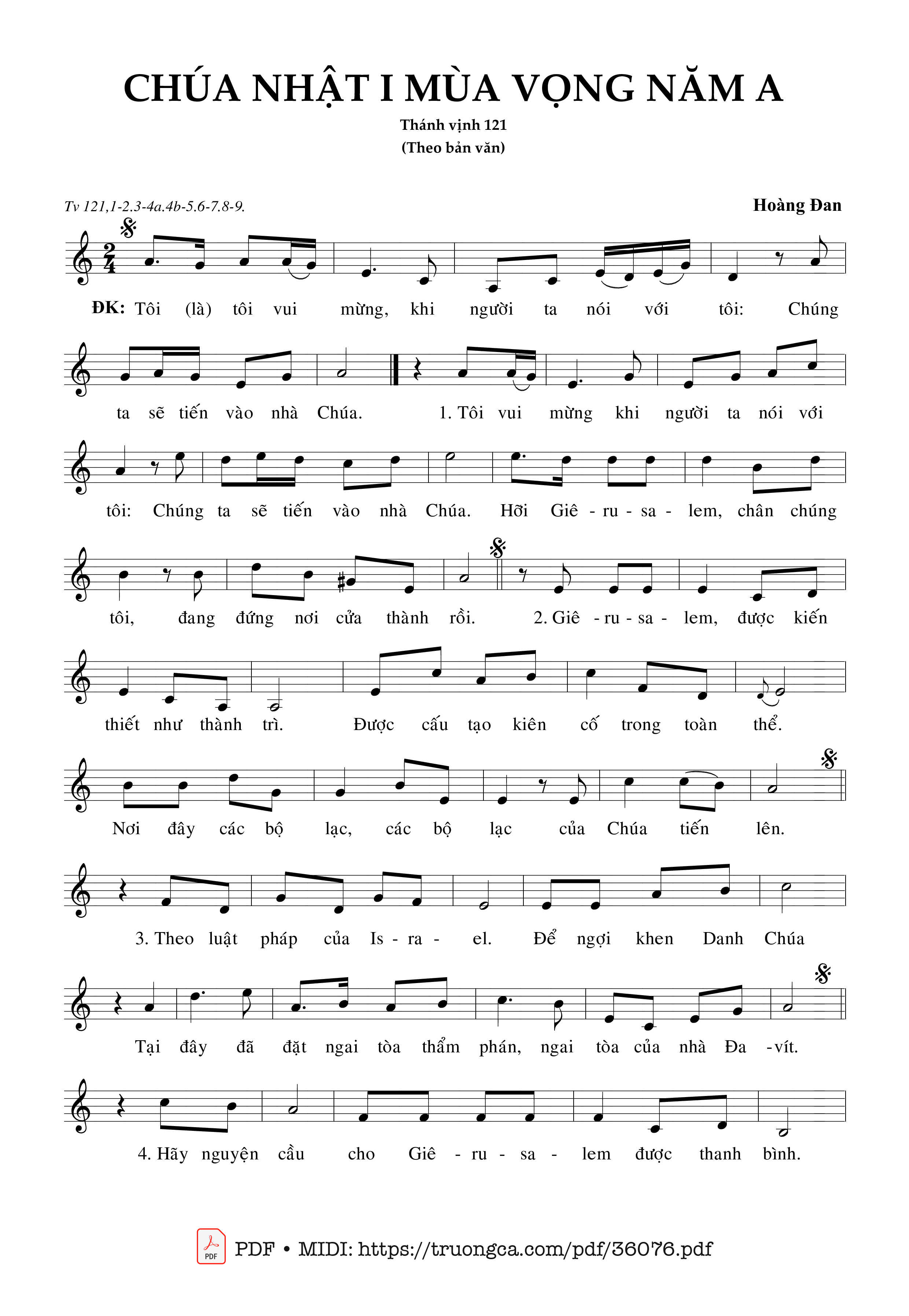 Page 1 of Sheet music PDF Chúa Nhật 1 Mùa Vọng Năm A (Tv 121, Theo Bvpv) - Hoàng Đan