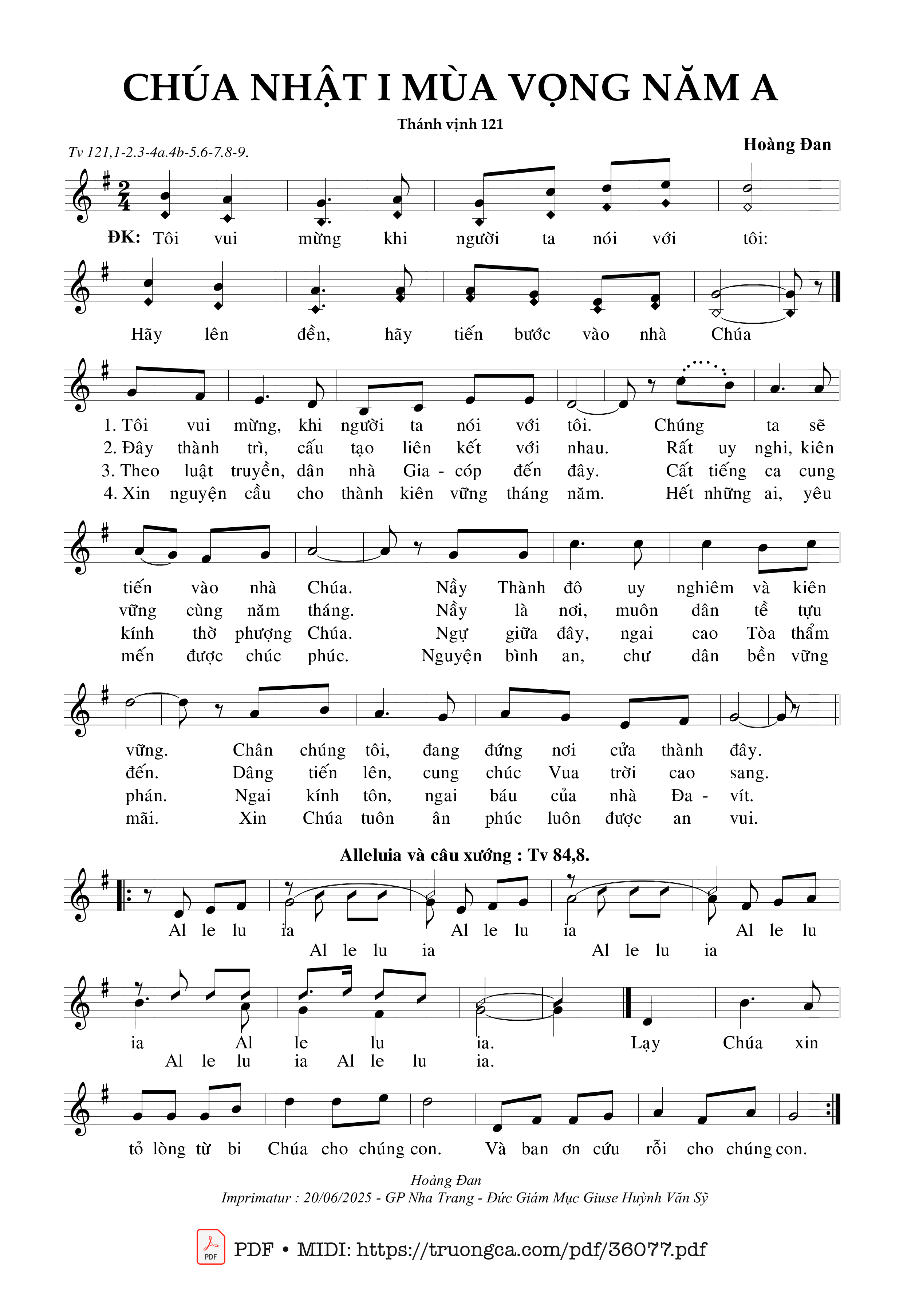Page 1 of Sheet music PDF Chúa Nhật 1 Mùa Vọng Năm A (Tv 121) - Hoàng Đan