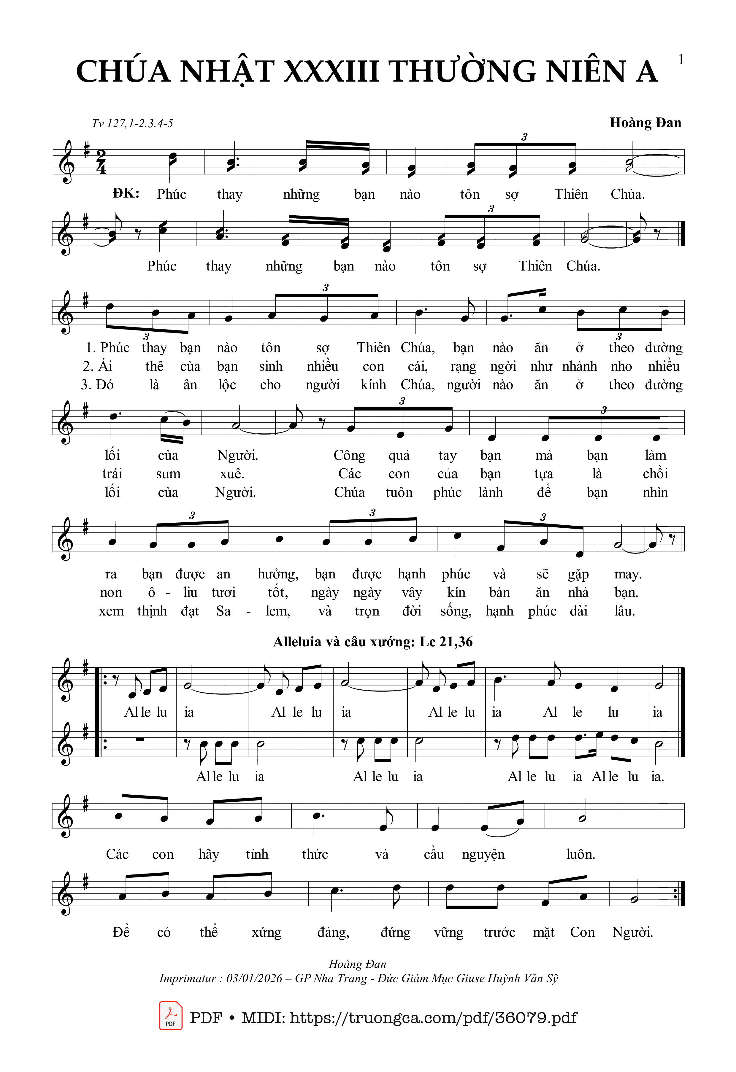 Page 1 of Sheet music PDF Chúa Nhật 33 Thường Niên A (Tv 127) - Hoàng Đan