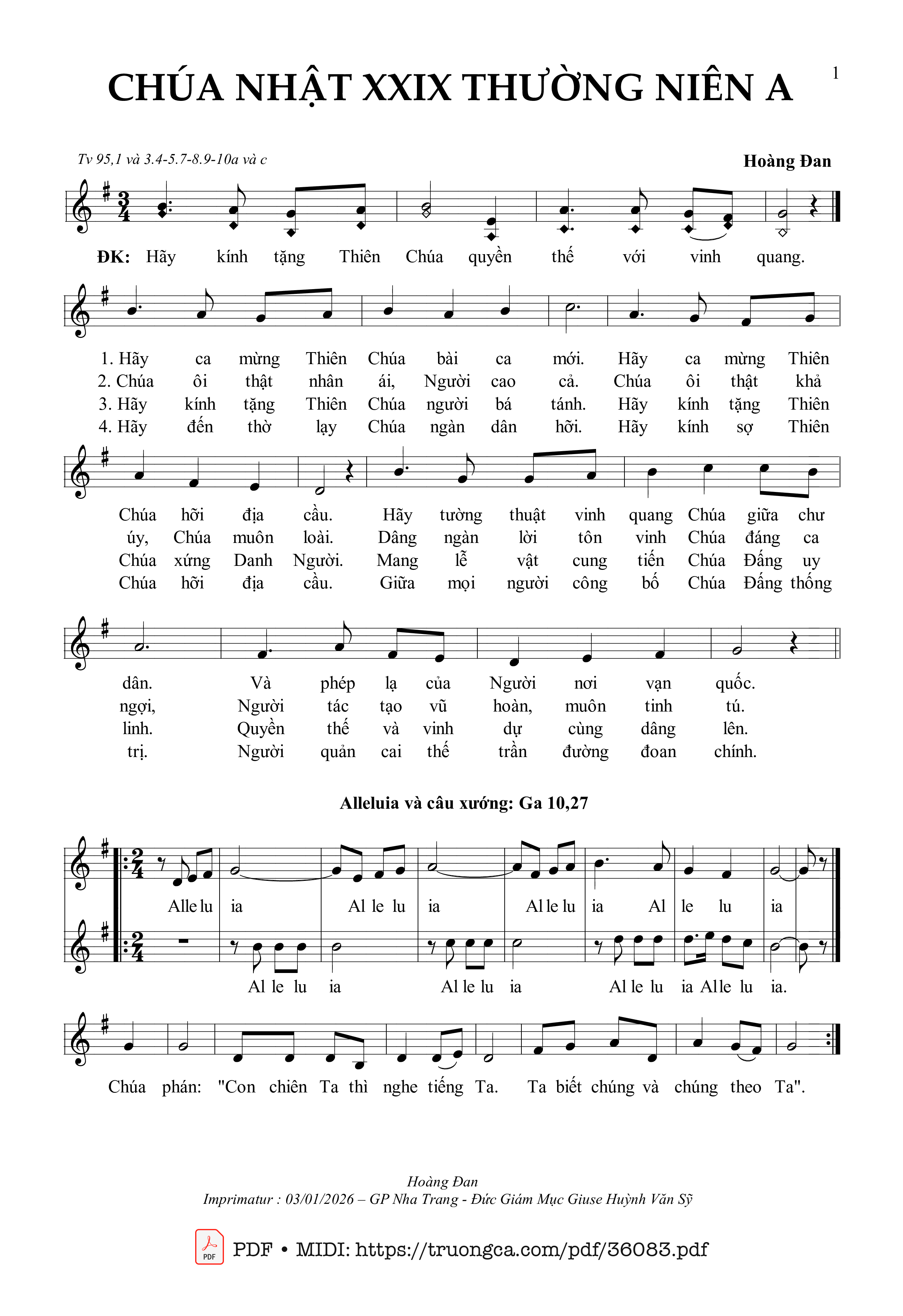 Page 1 of Sheet music PDF Chúa Nhật 29 Thường Niên A (Tv 95) - Hoàng Đan