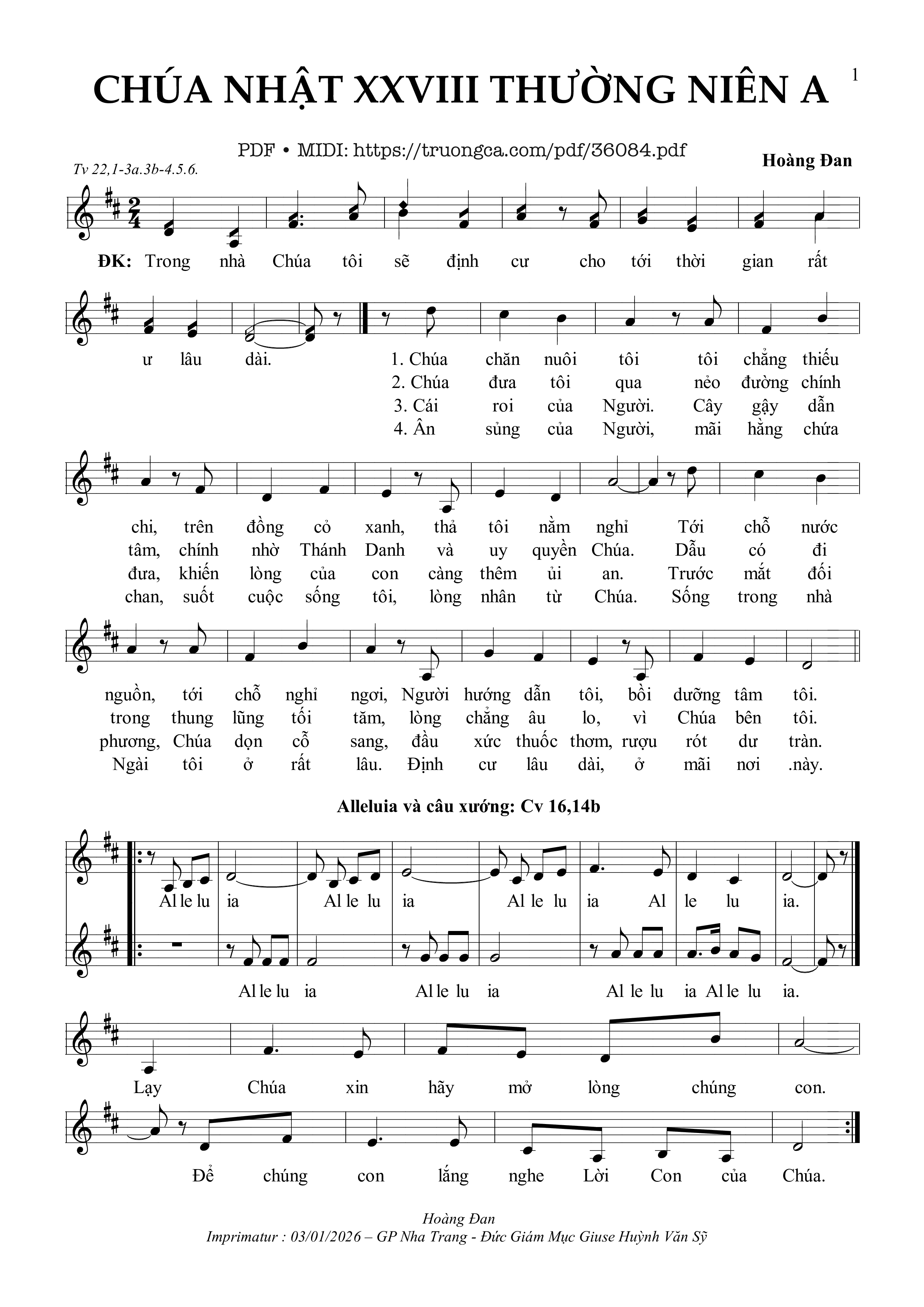 Page 1 of Sheet music PDF Chúa Nhật 28 Thường Niên A (Tv 22) - Hoàng Đan