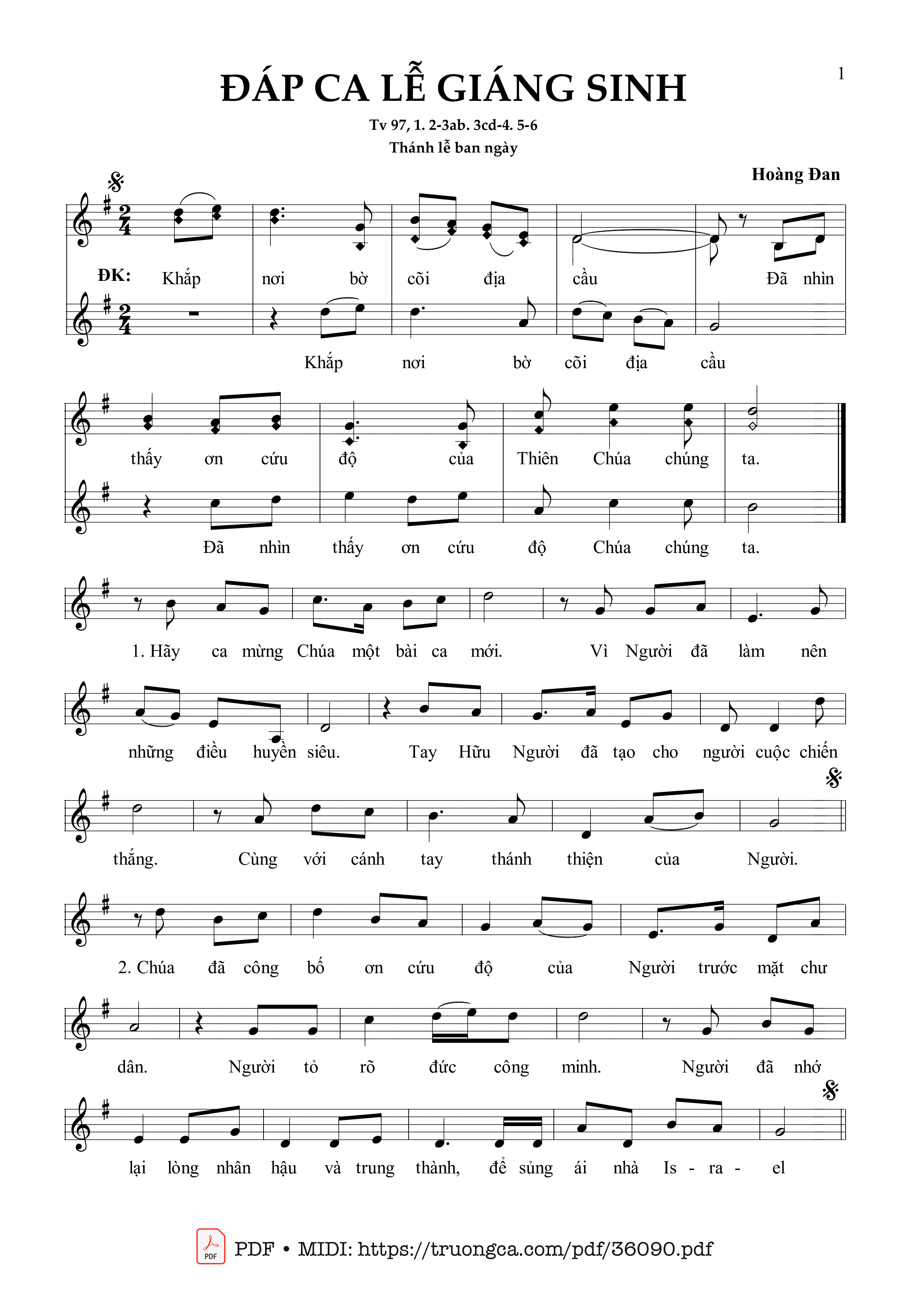 Page 1 of Sheet music PDF Đáp Ca Lễ Giáng Sinh - Thánh Lễ Ban Ngày (Tv 97) - Hoàng Đan