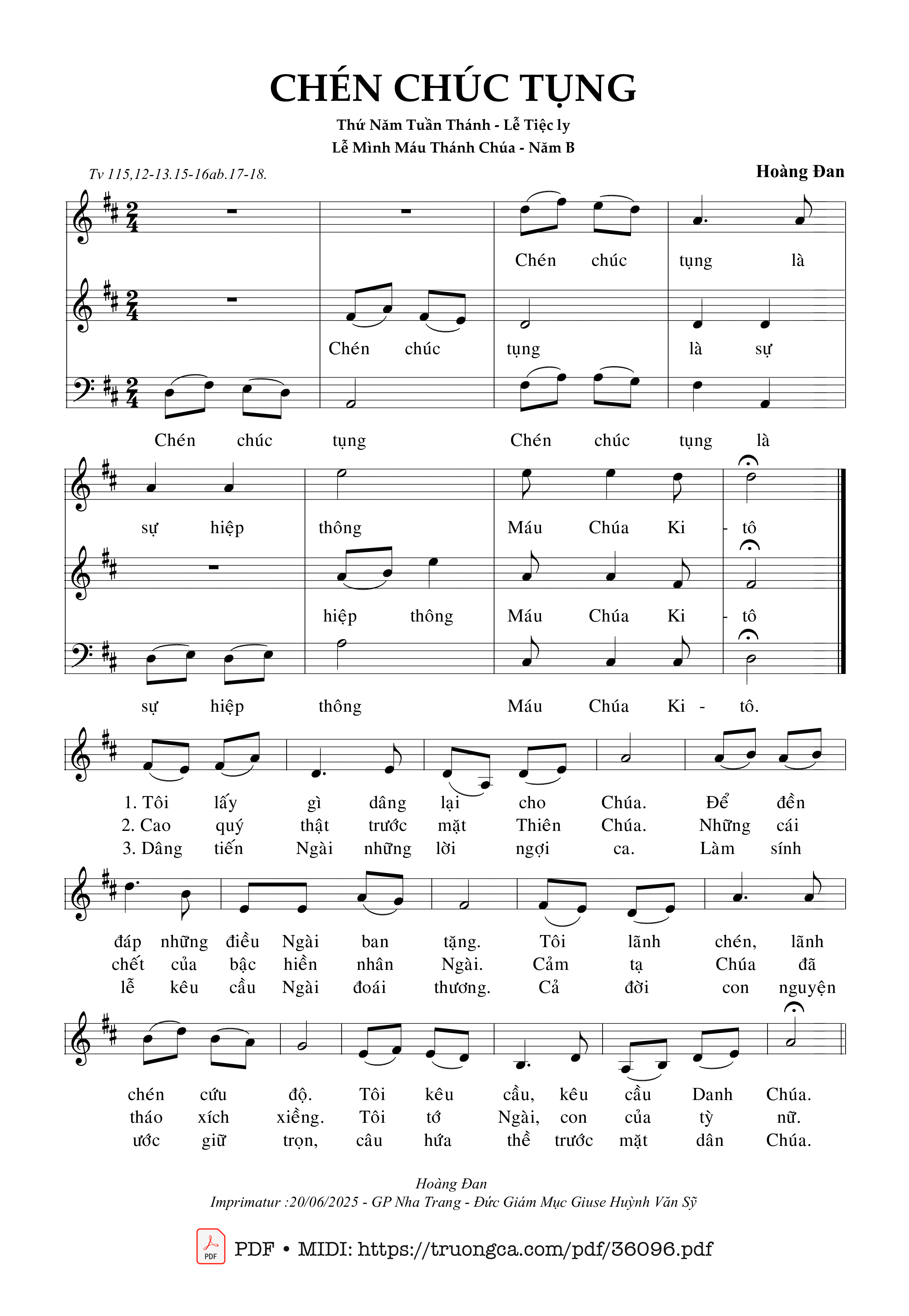Page 1 of Sheet music PDF Chén Chúc Tụng (Tv 115, Lễ Tiệc Ly, Lễ Mình Máu Thánh Năm B) - Hoàng Đan