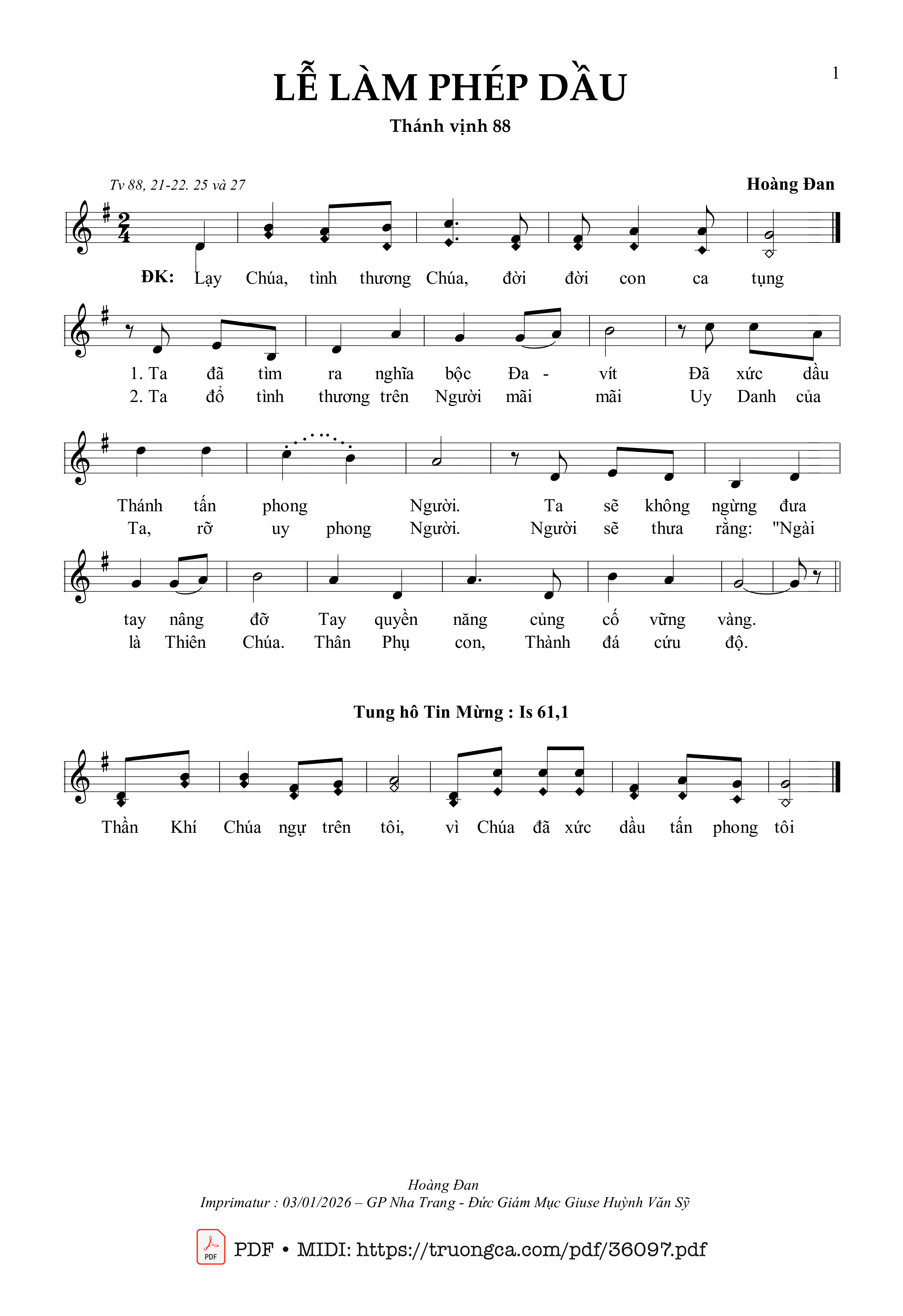 Page 1 of Sheet music PDF Lễ Làm Phép Dầu (Tv 88) - Hoàng Đan