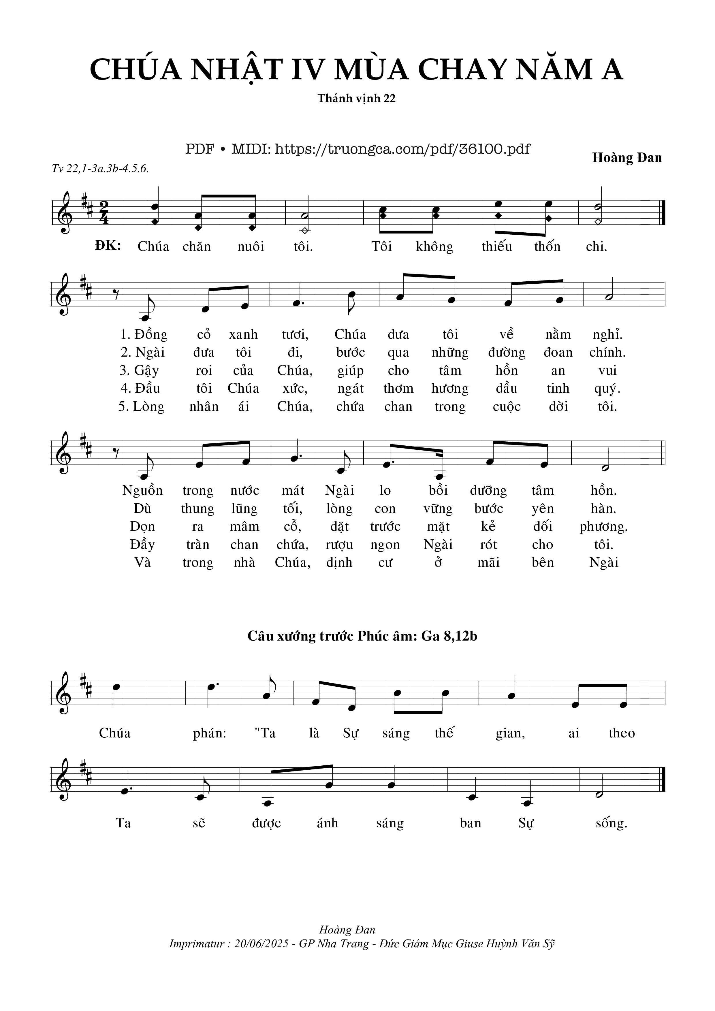 Page 1 of Sheet music PDF Chúa Nhật 4 Mùa Chay Năm A (Tv 22) - Hoàng Đan