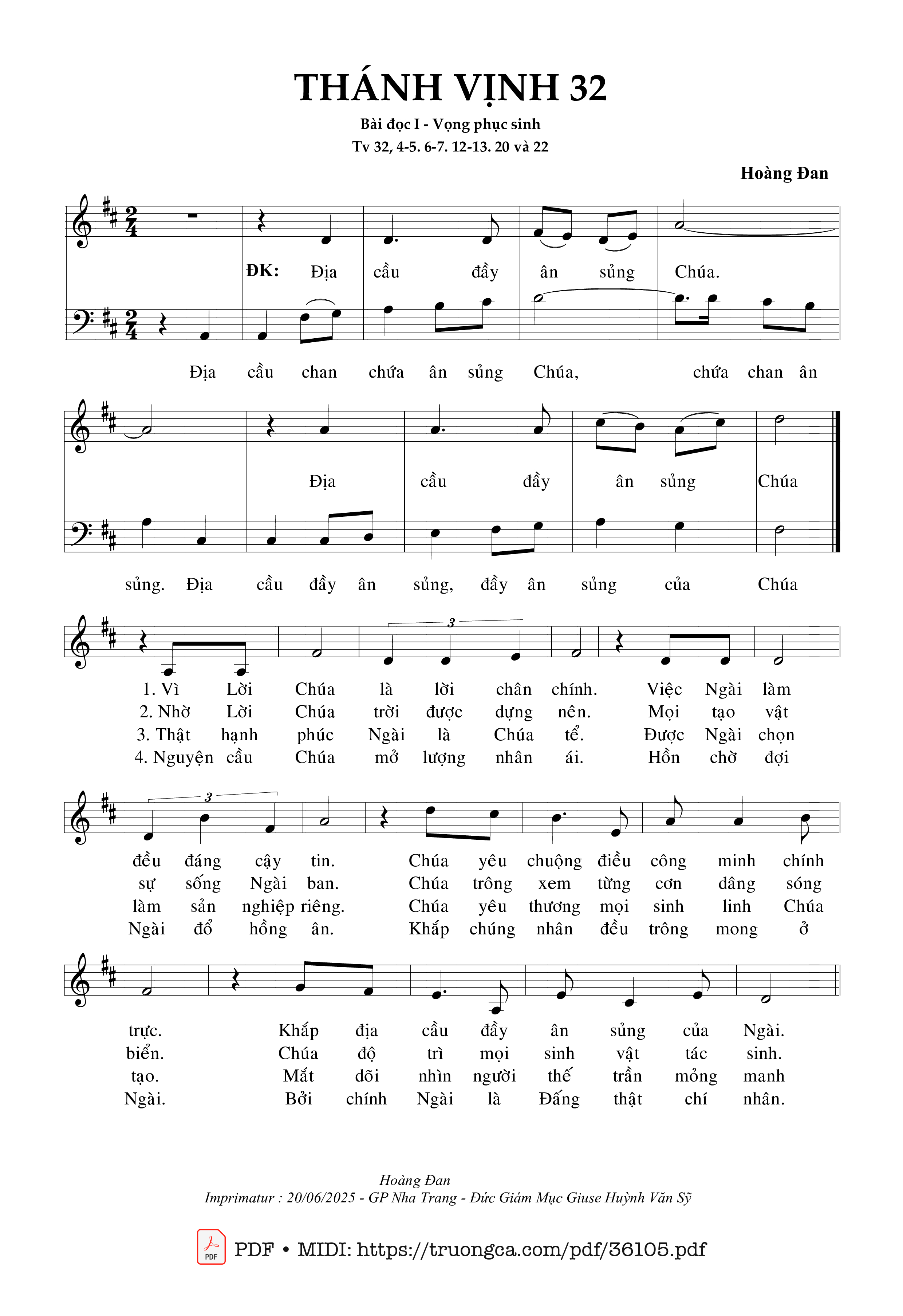 Page 1 of Sheet music PDF Thánh Vịnh 32 (Bài Đọc 1 Vọng Phục Sinh) - Hoàng Đan
