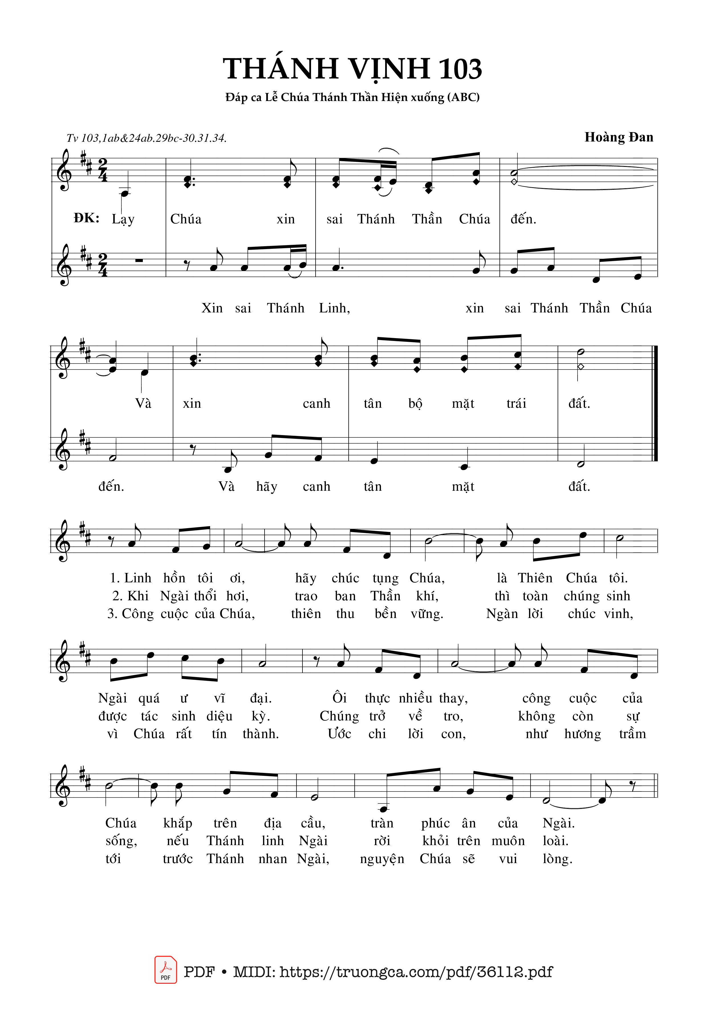 Page 1 of Sheet music PDF Thánh Vịnh 103 (Đáp Ca Lễ Chúa Thánh Thần Hiện Xuống) - Hoàng Đan