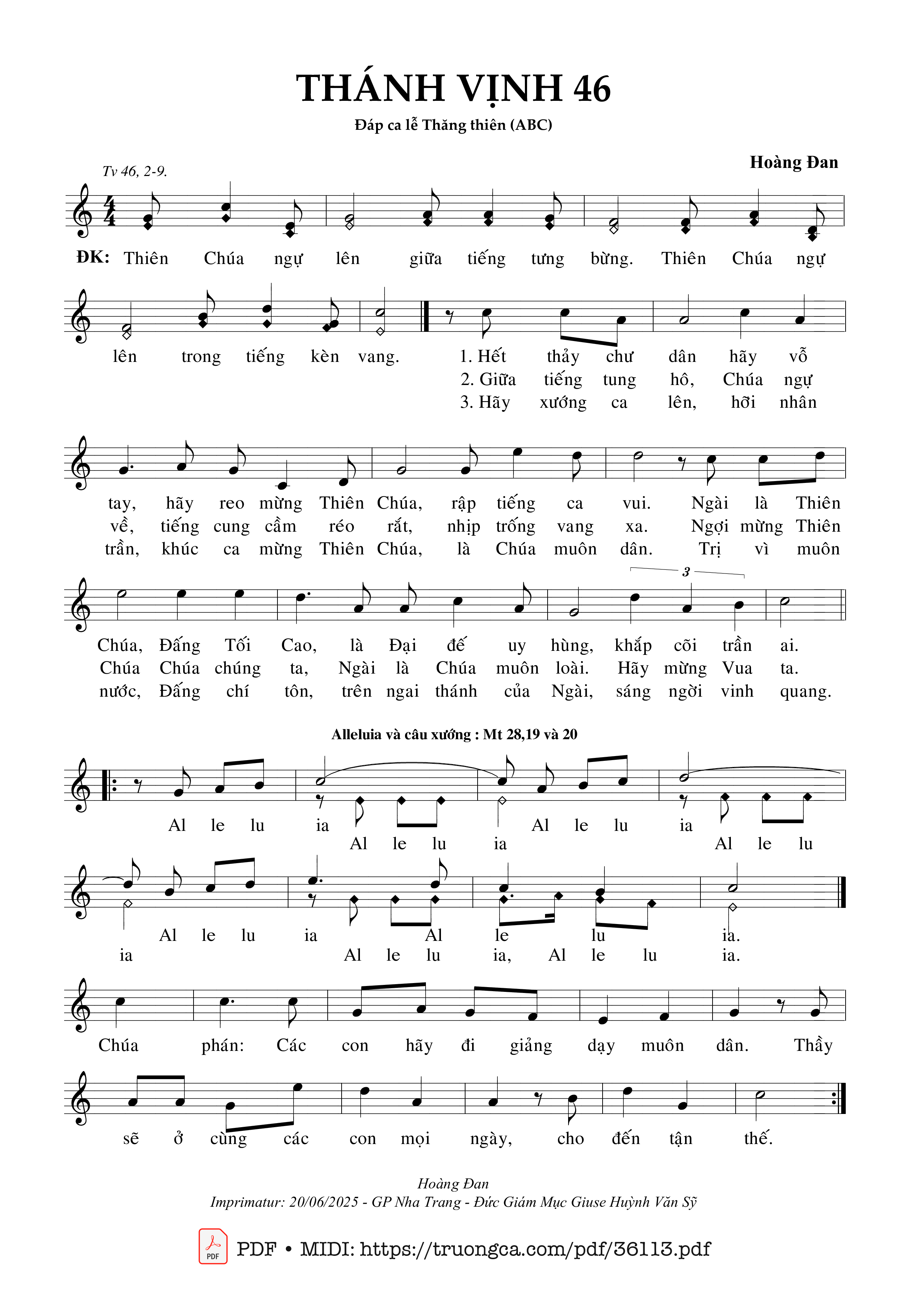 Page 1 of Sheet music PDF Thánh Vịnh 46 (Đáp Ca Lễ Thăng Thiên Abc) - Hoàng Đan