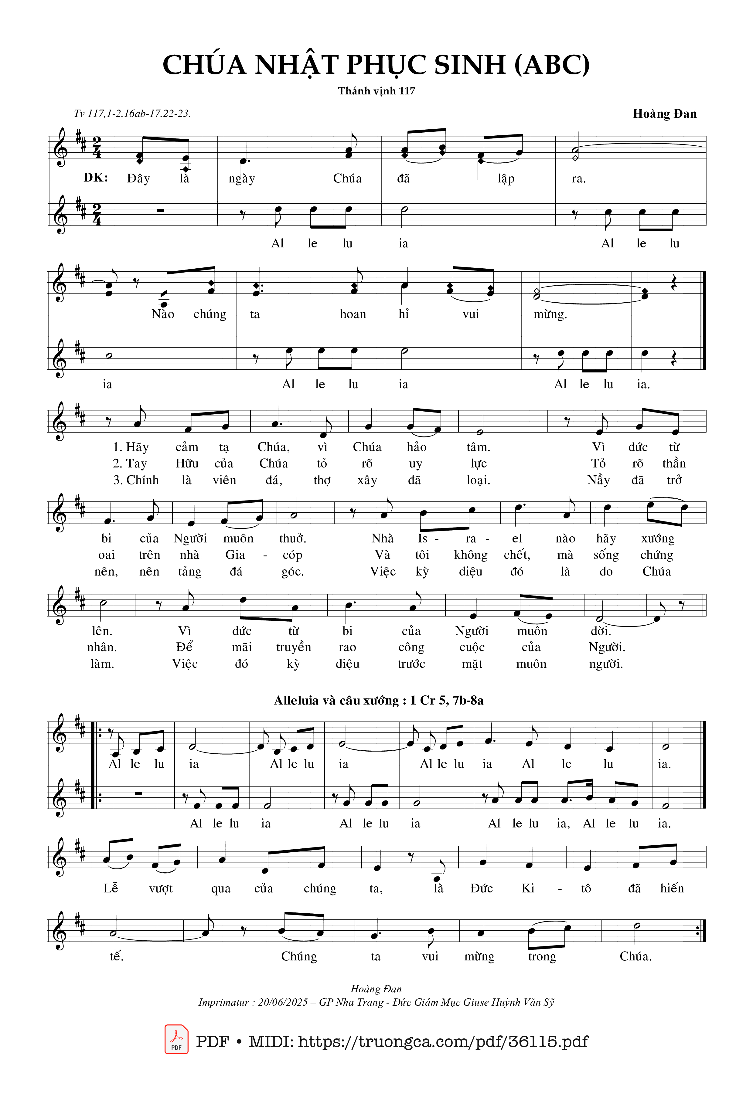 Page 1 of Sheet music PDF Chúa Nhật Phục Sinh Abc (Tv 117) - Hoàng Đan