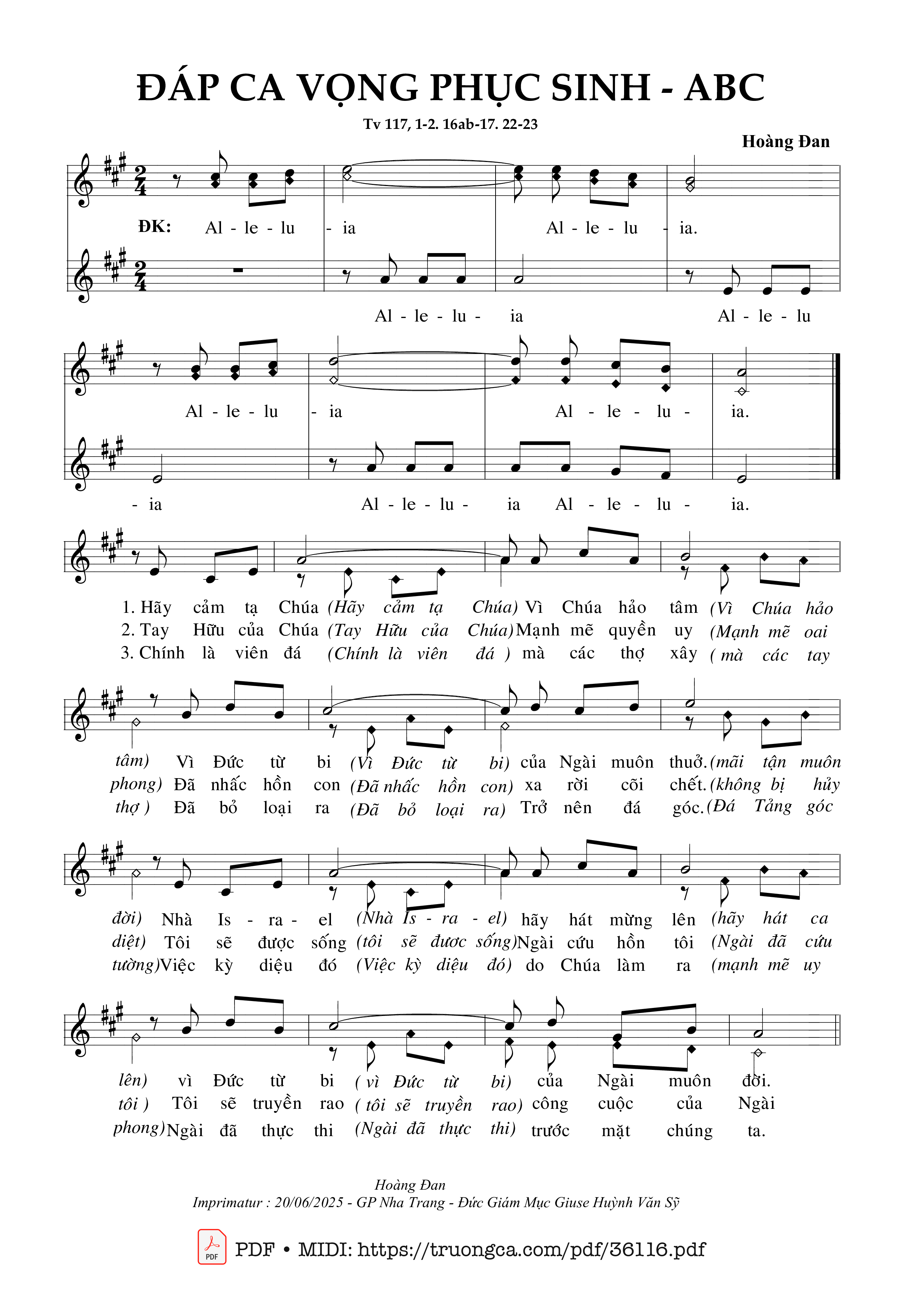 Page 1 of Sheet music PDF Đáp Ca Vọng Phục Sinh Abc (Tv 117) - Hoàng Đan