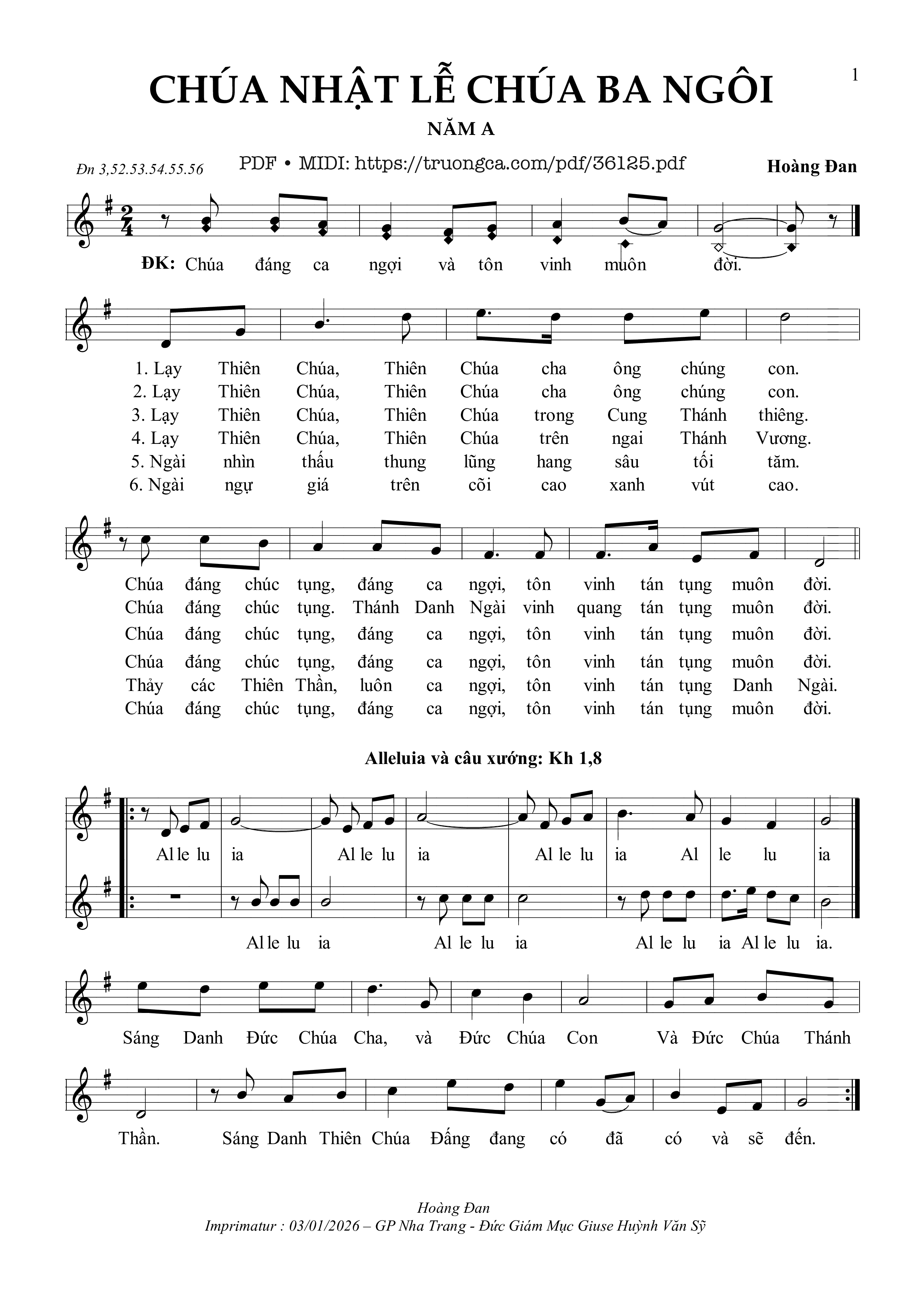 Page 1 of Sheet music PDF Chúa Nhật Lễ Chúa Ba Ngôi Năm A [2] (Dn3) - Hoàng Đan