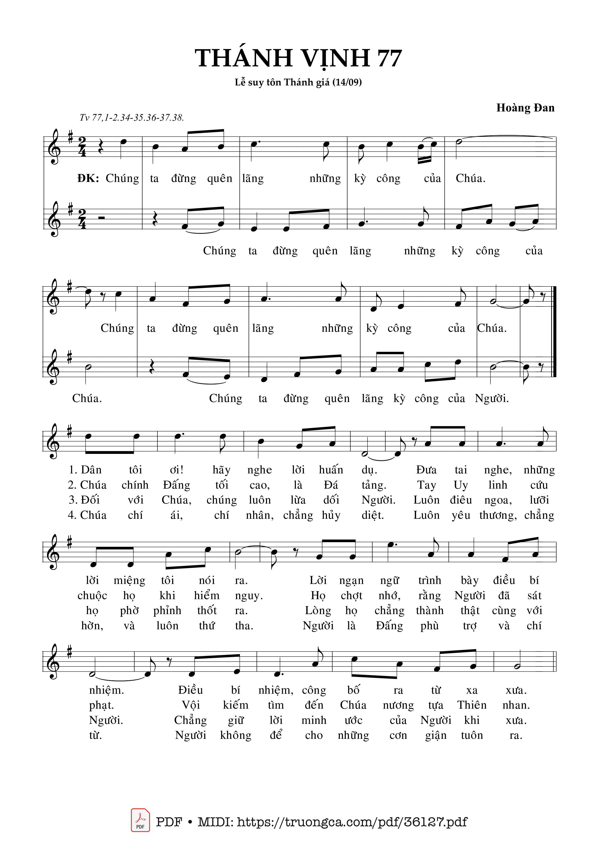 Page 1 of Sheet music PDF Thánh Vịnh 77 (Lễ Suy Tôn Thánh Giá, Ngày 14/09) - Hoàng Đan