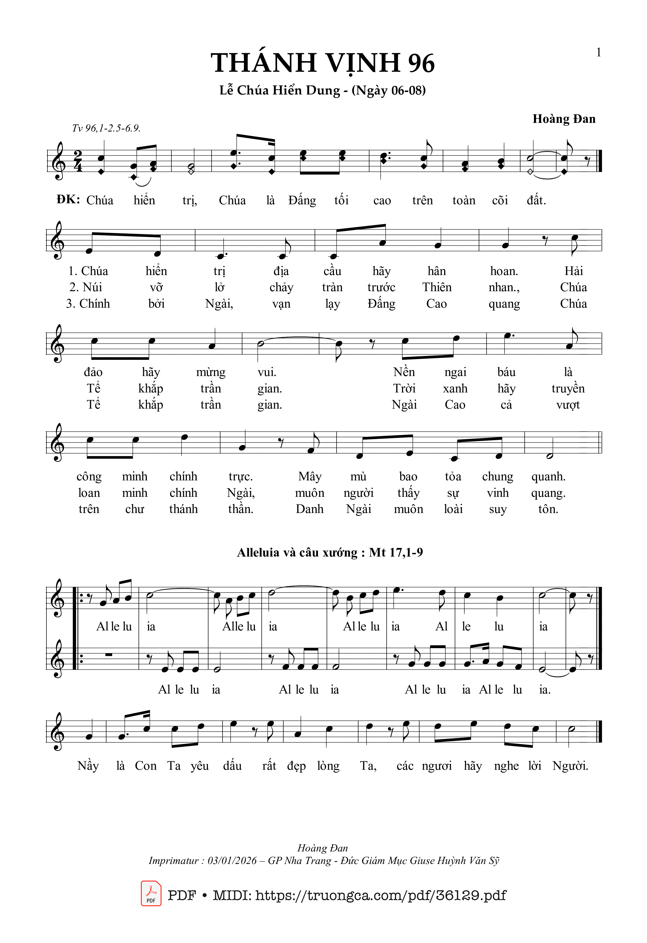 Page 1 of Sheet music PDF Thánh Vịnh 96 (Lễ Chúa Hiển Dung, Ngày 06/08) - Hoàng Đan
