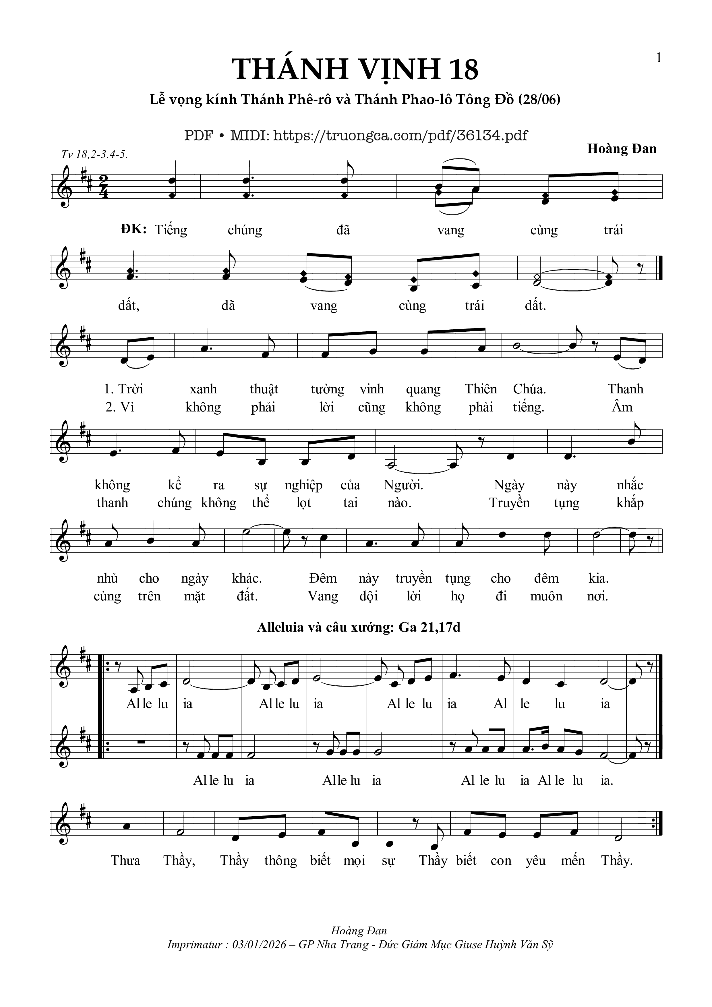 Page 1 of Sheet music PDF Thánh Vịnh 18 [1] (Lễ Vọng Kính Thánh Phêrô Và Thánh Phaolô Tông Đồ) - Hoàng Đan