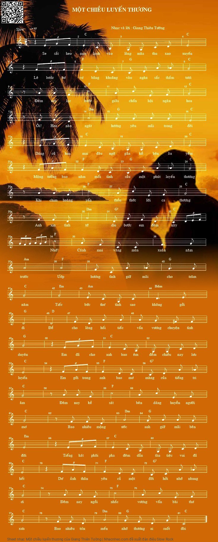 Page 1 of Sheet music PDF Một chiều luyến thương - Giang Thiên Tường