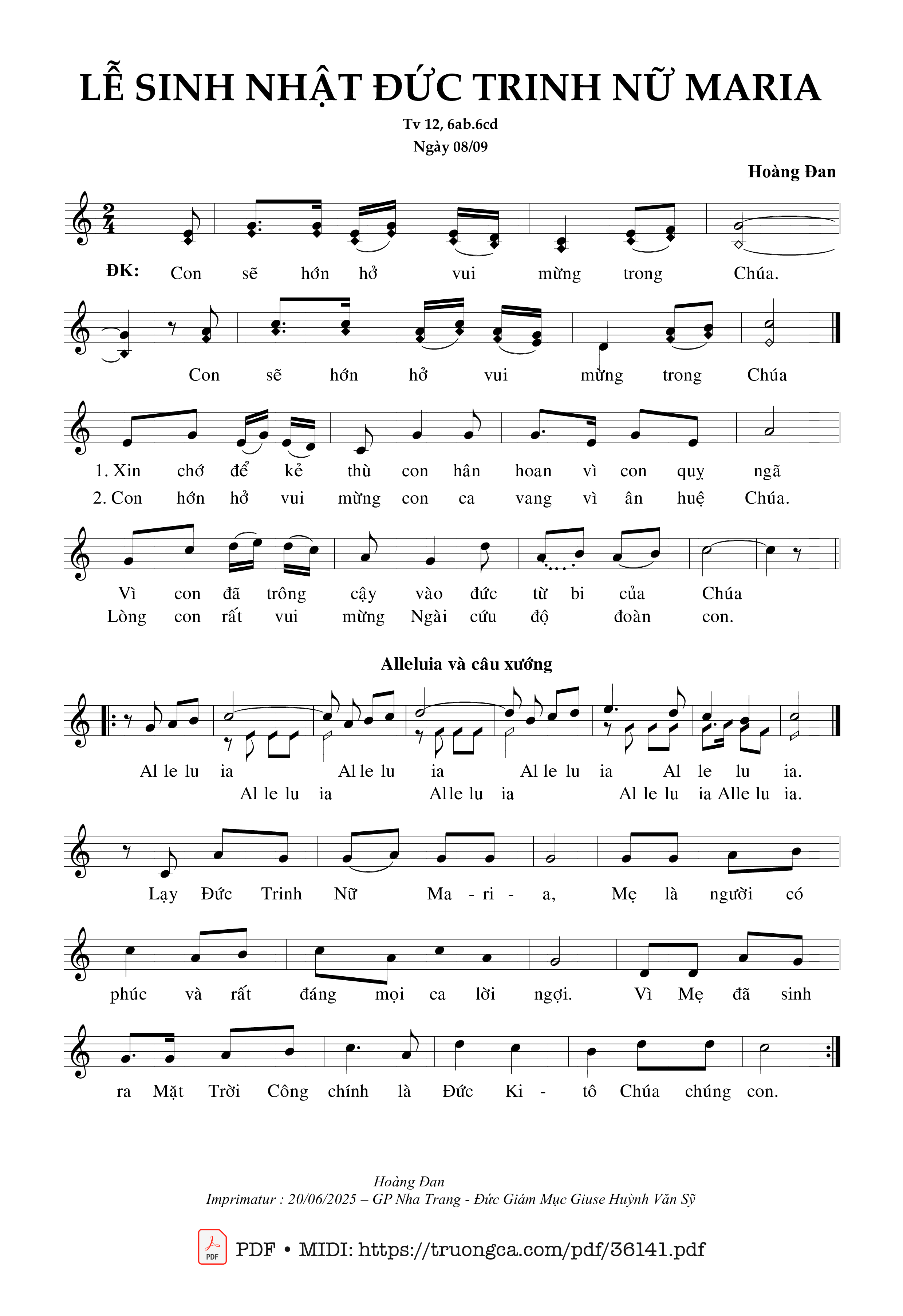 Page 1 of Sheet music PDF Lễ Sinh Nhật Đức Trinh Nữ Maria (Tv 12, Ngày 08/09) - Hoàng Đan