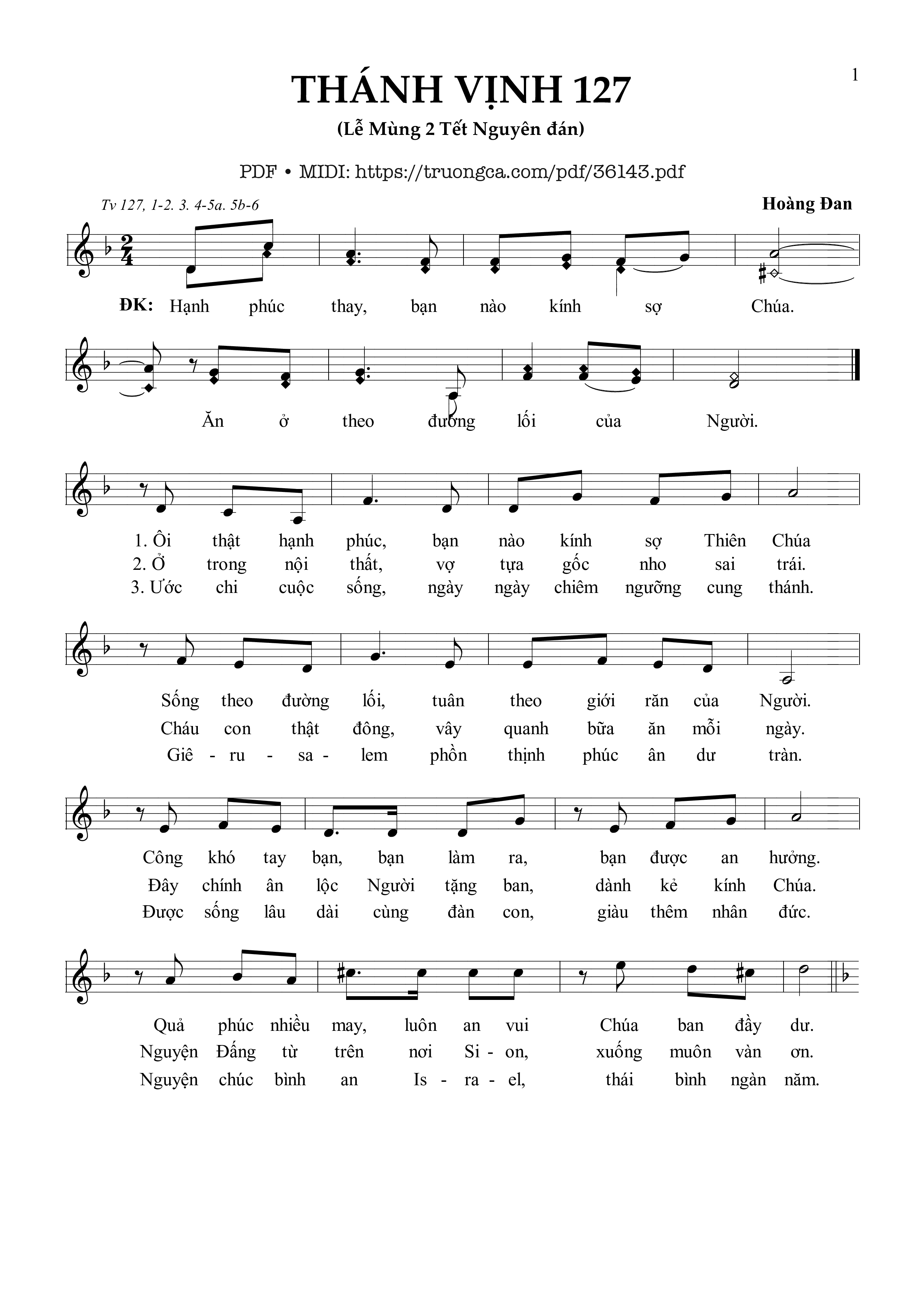 Page 1 of Sheet music PDF Thánh Vịnh 127 (Lễ Mùng 2 Tết Nguyên Đán) - Hoàng Đan