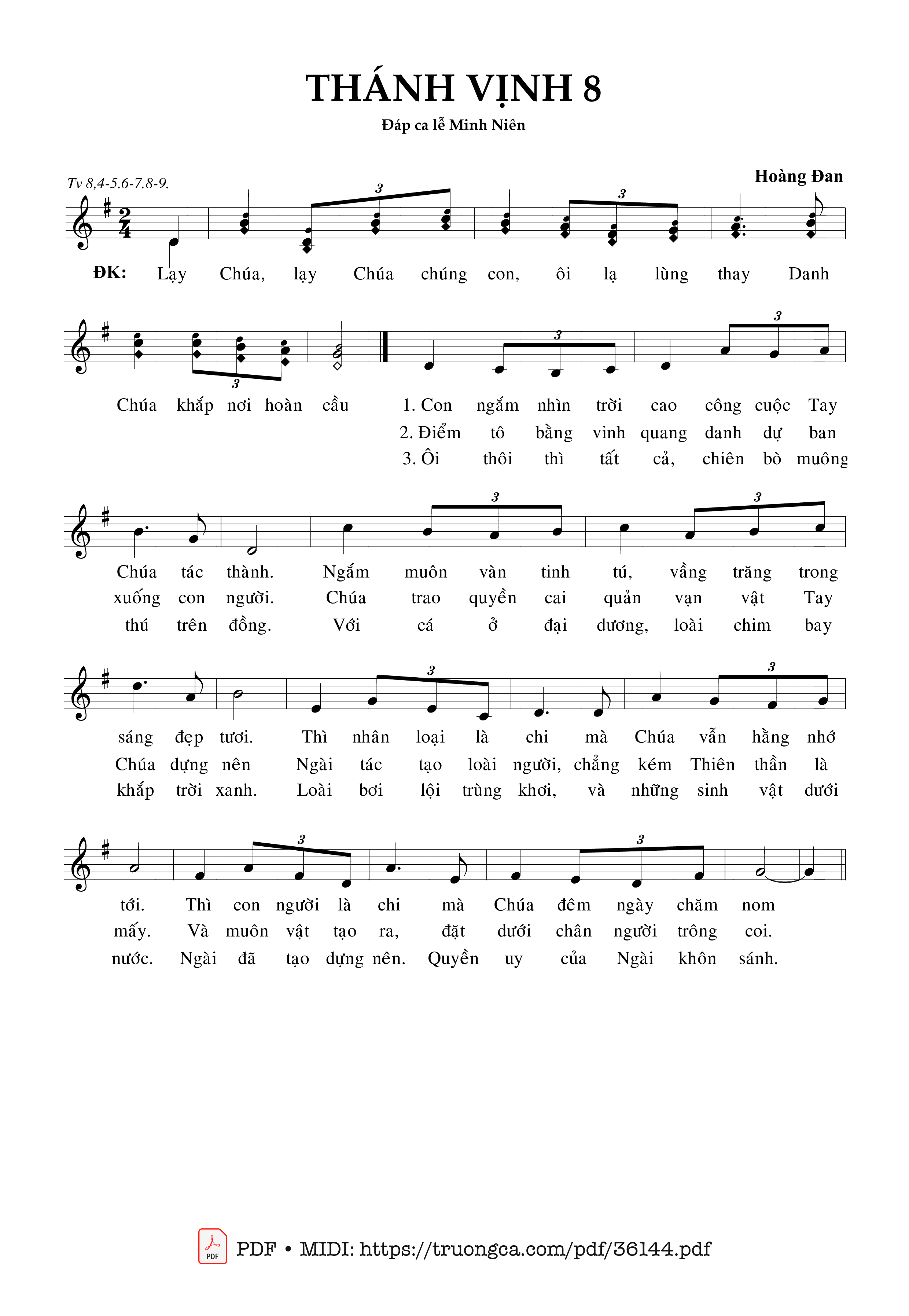 Page 1 of Sheet music PDF Thánh Vịnh 8 (Đáp Ca Lễ Minh Niên) - Hoàng Đan