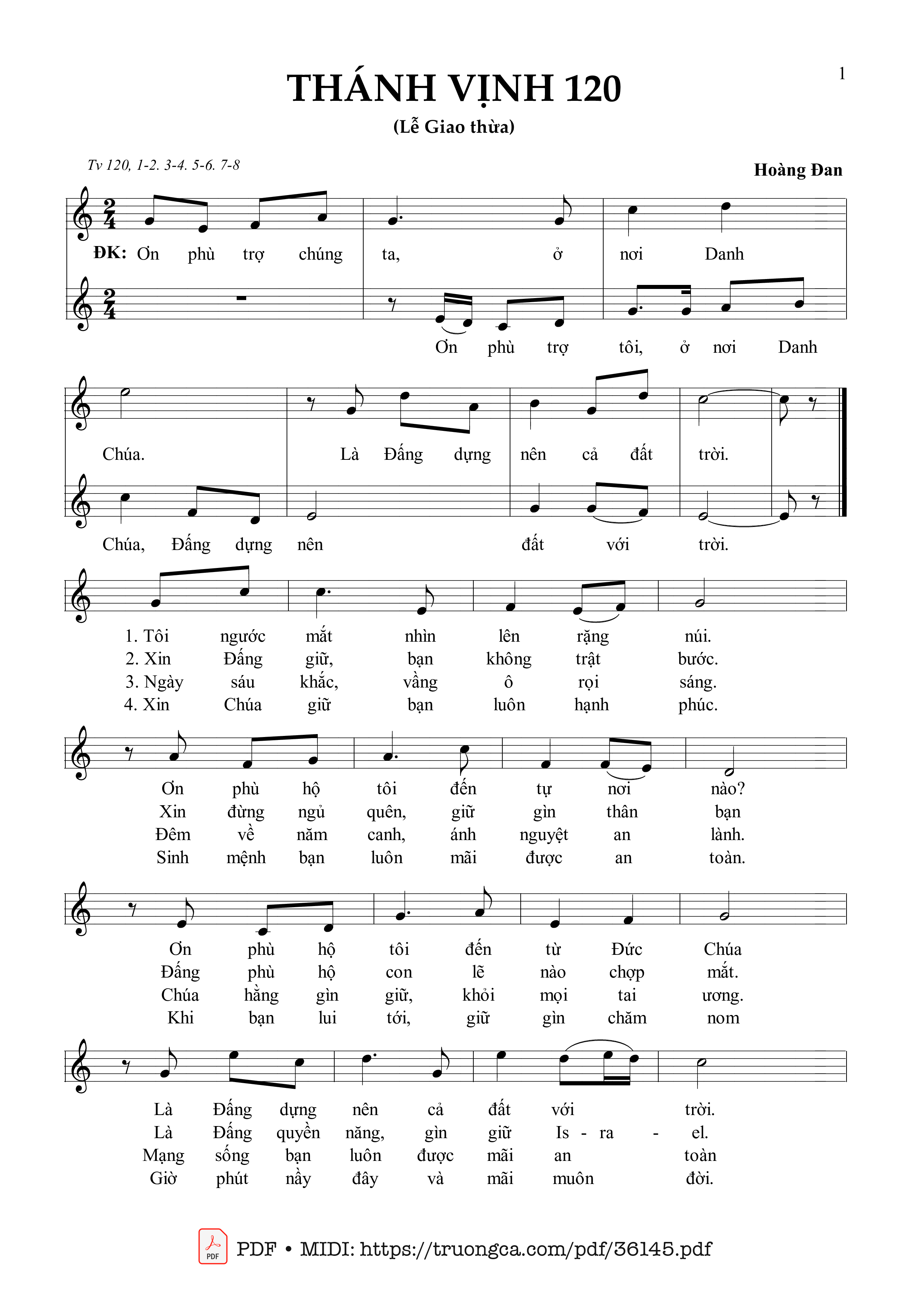 Page 1 of Sheet music PDF Thánh Vịnh 120 (Lễ Giao Thừa) - Hoàng Đan