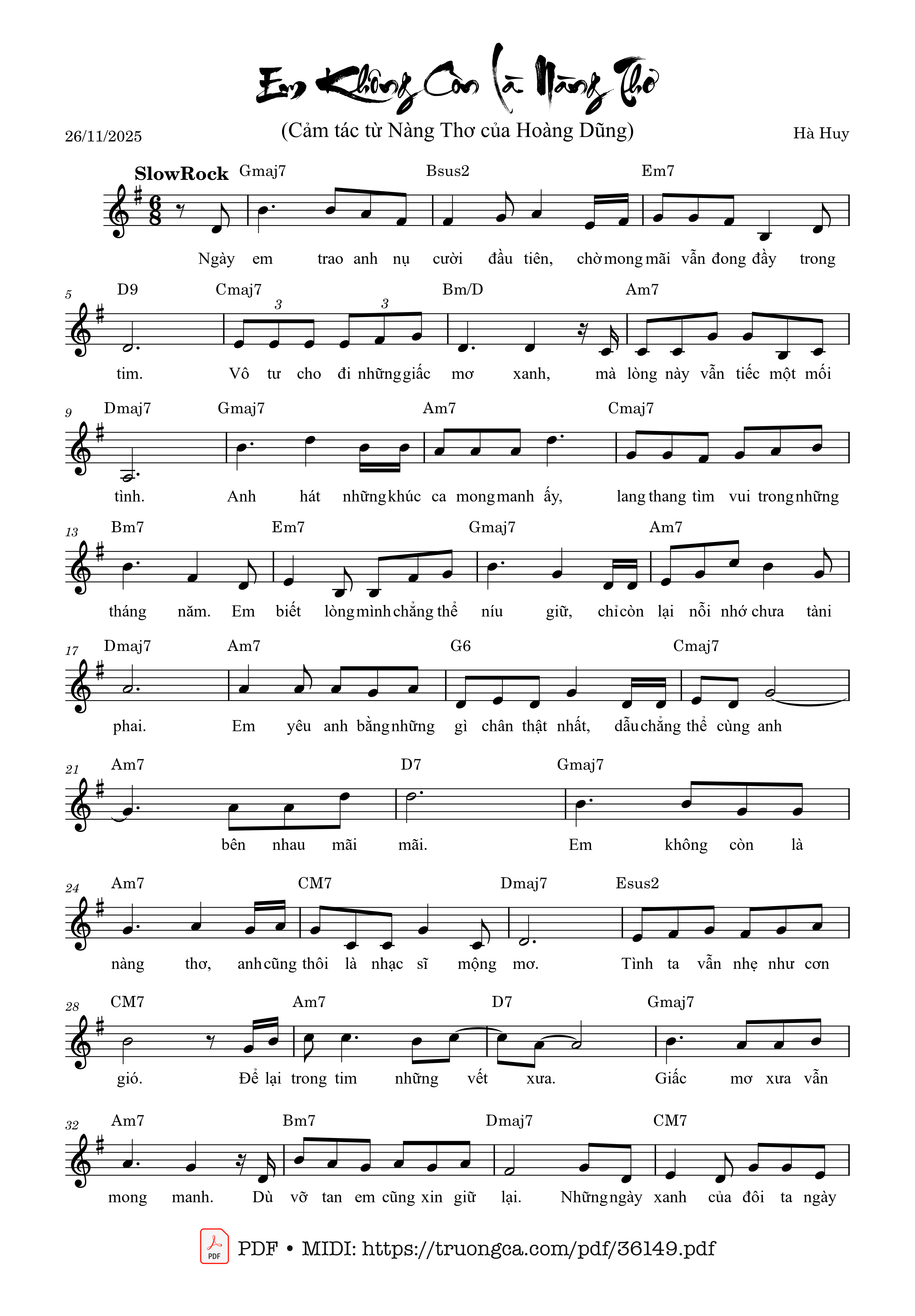 Page 1 of Sheet music PDF Em không còn là nàng thơ - Hà Huy