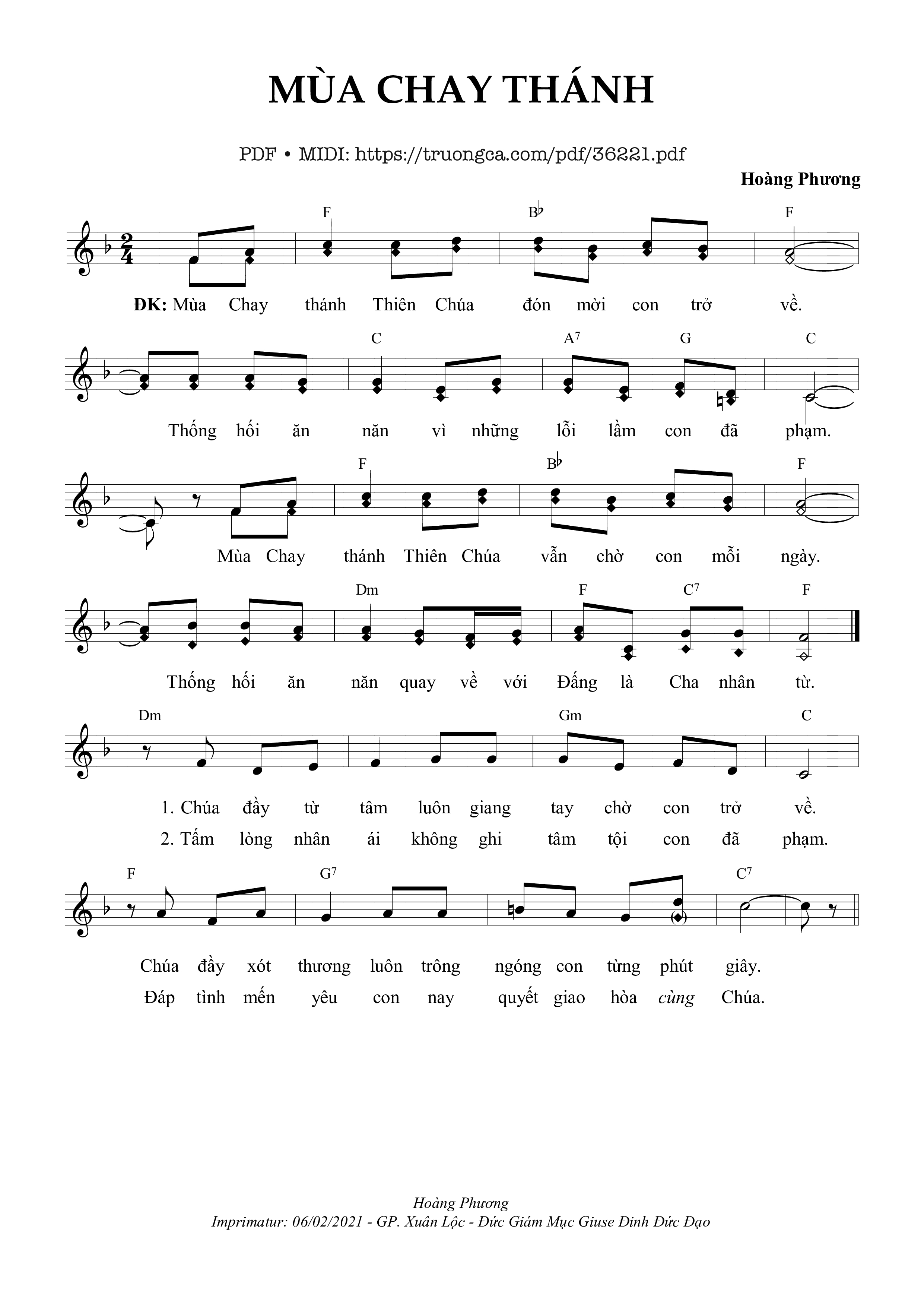 Page 1 of Sheet music PDF Mùa Chay Thánh - Hoàng Phương