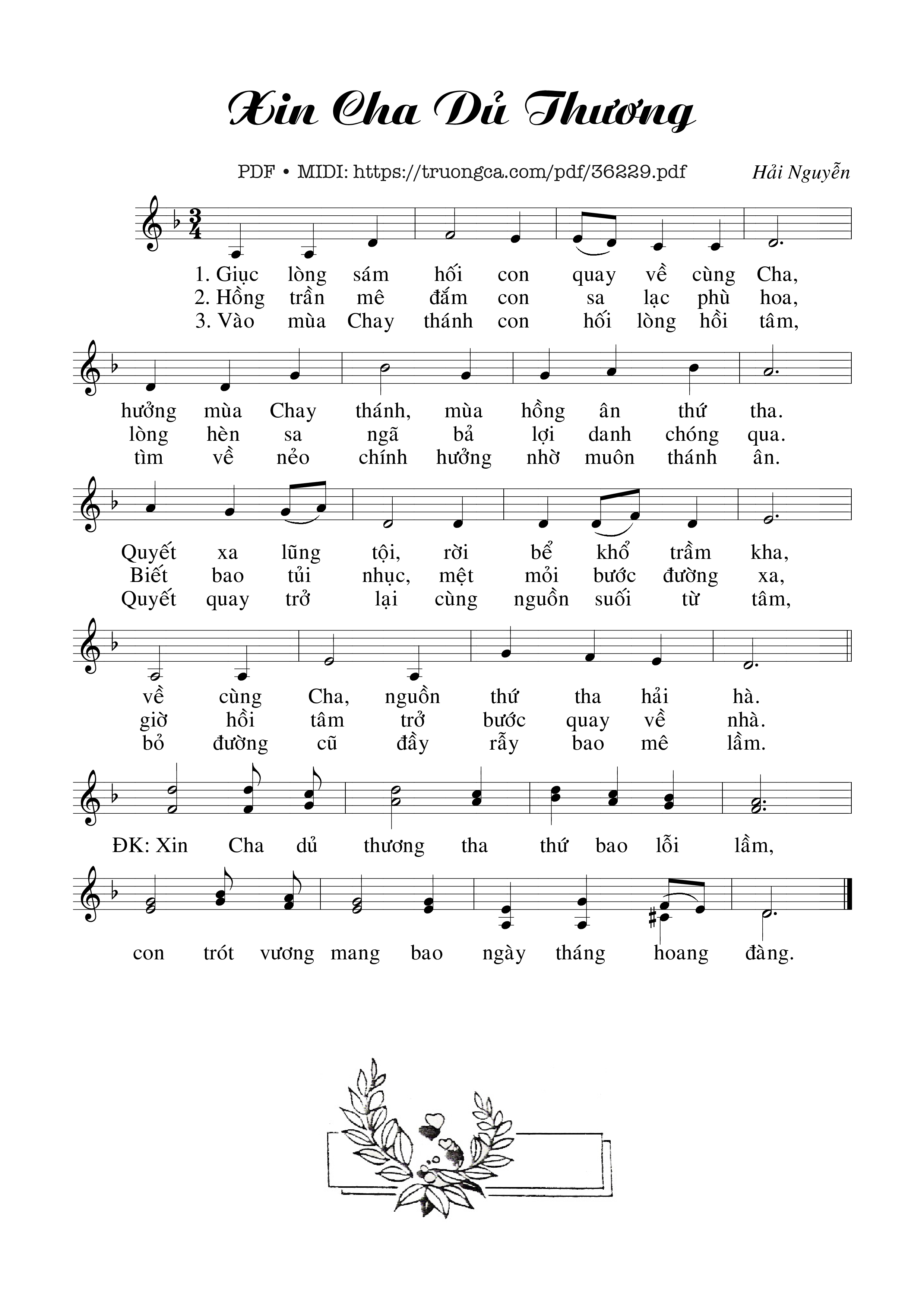 Page 1 of Sheet music PDF Xin Cha Dủ Thương - Hải Nguyễn