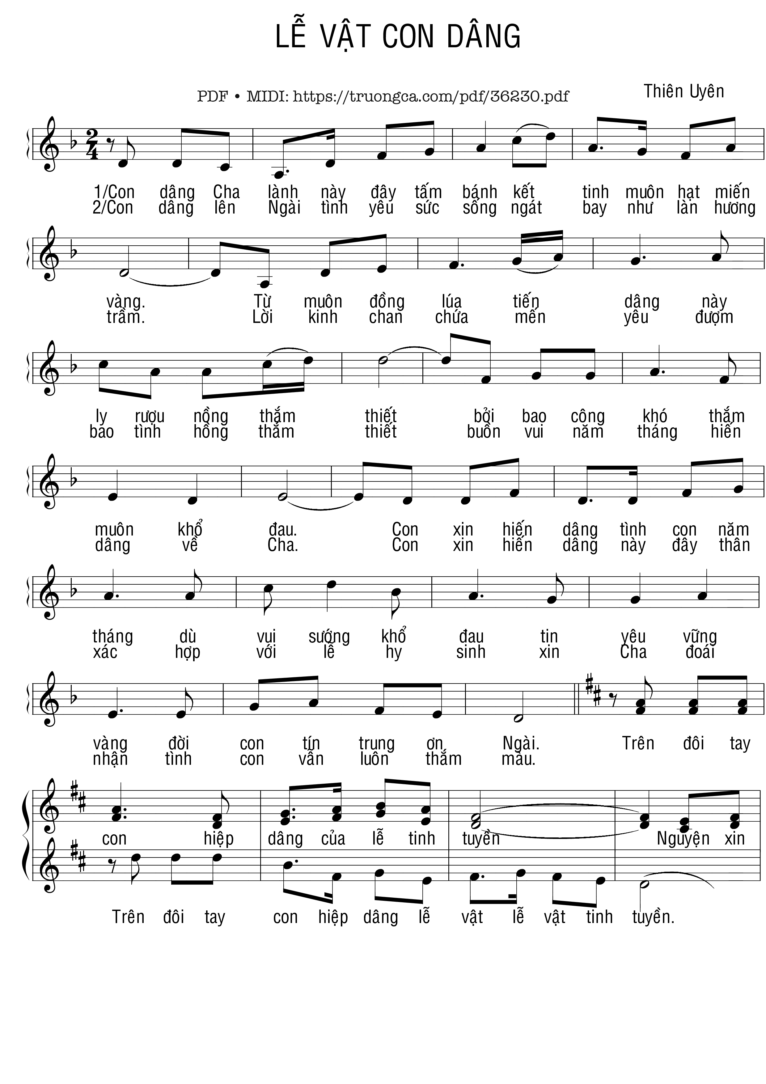 Page 1 of Sheet music PDF Lễ Vật Con Dâng - Thiên Uyên