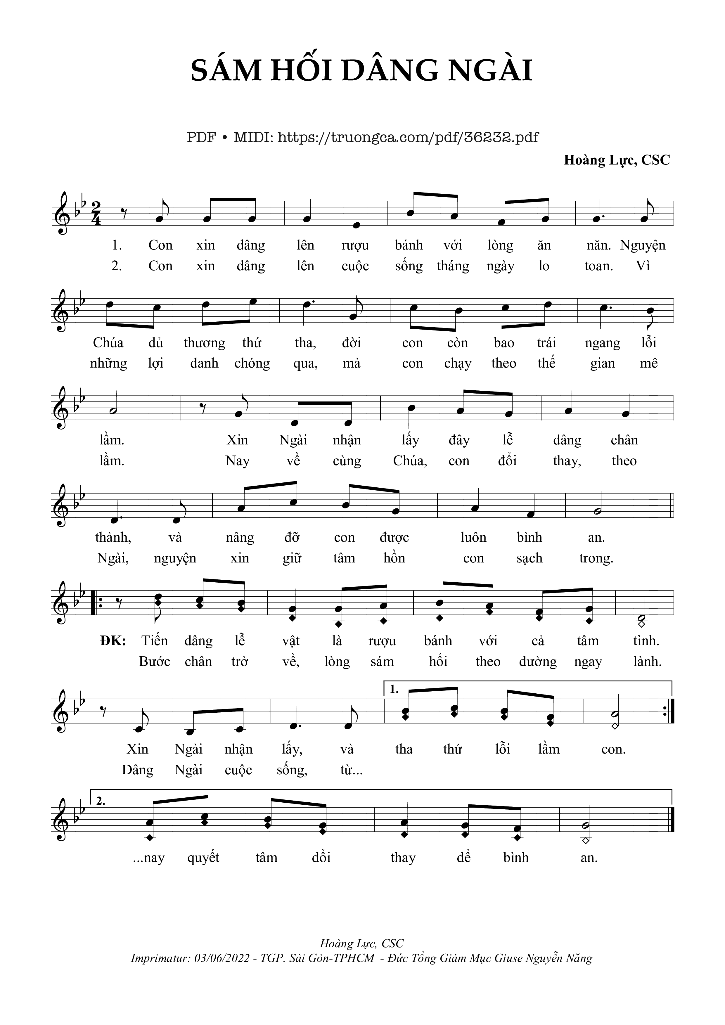 Page 1 of Sheet music PDF Sám Hối Dâng Ngài - Hoàng Lực