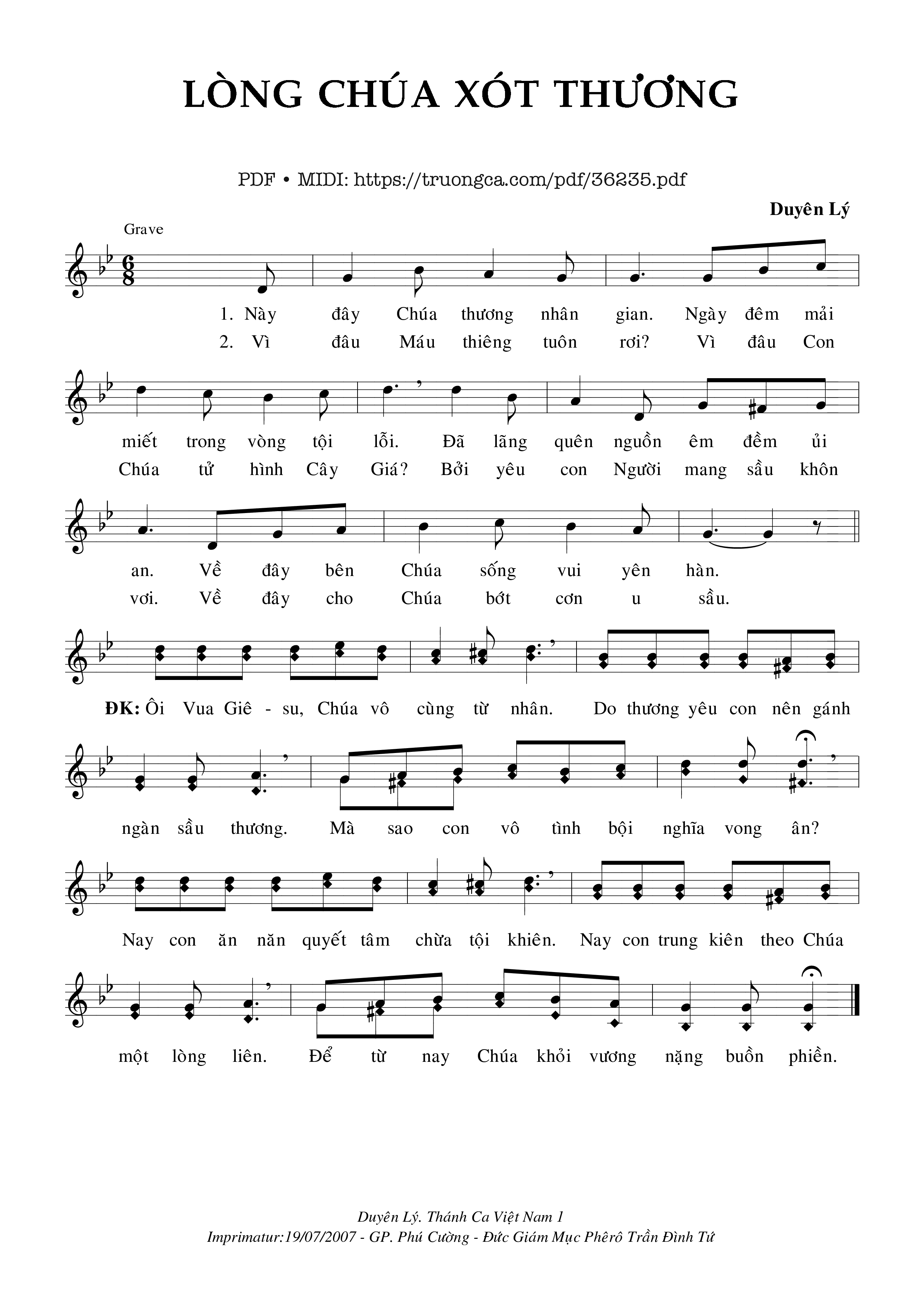 Page 1 of Sheet music PDF Lòng Chúa Xót Thương - Duyên Lý