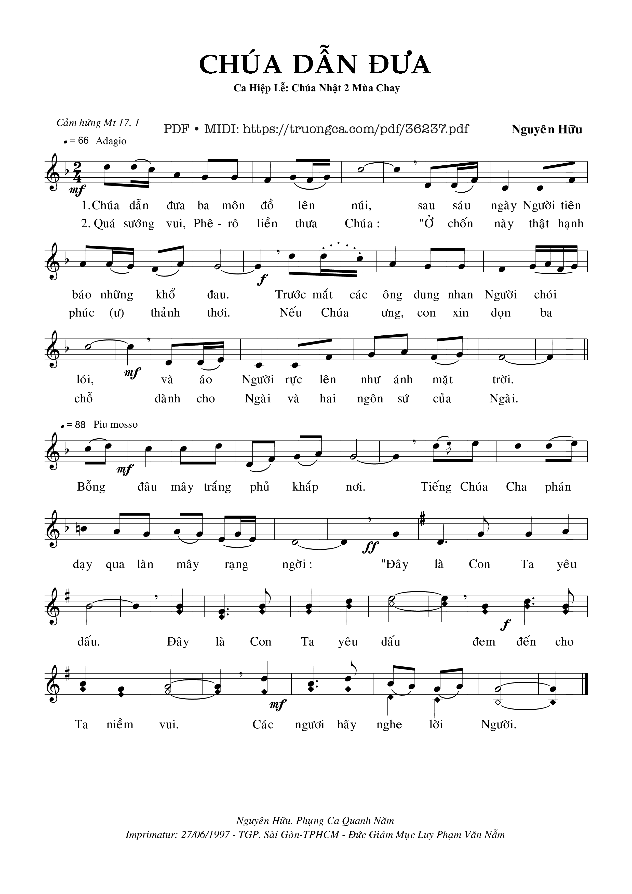 Page 1 of Sheet music PDF Chúa Dẫn Đưa - Nguyên Hữu