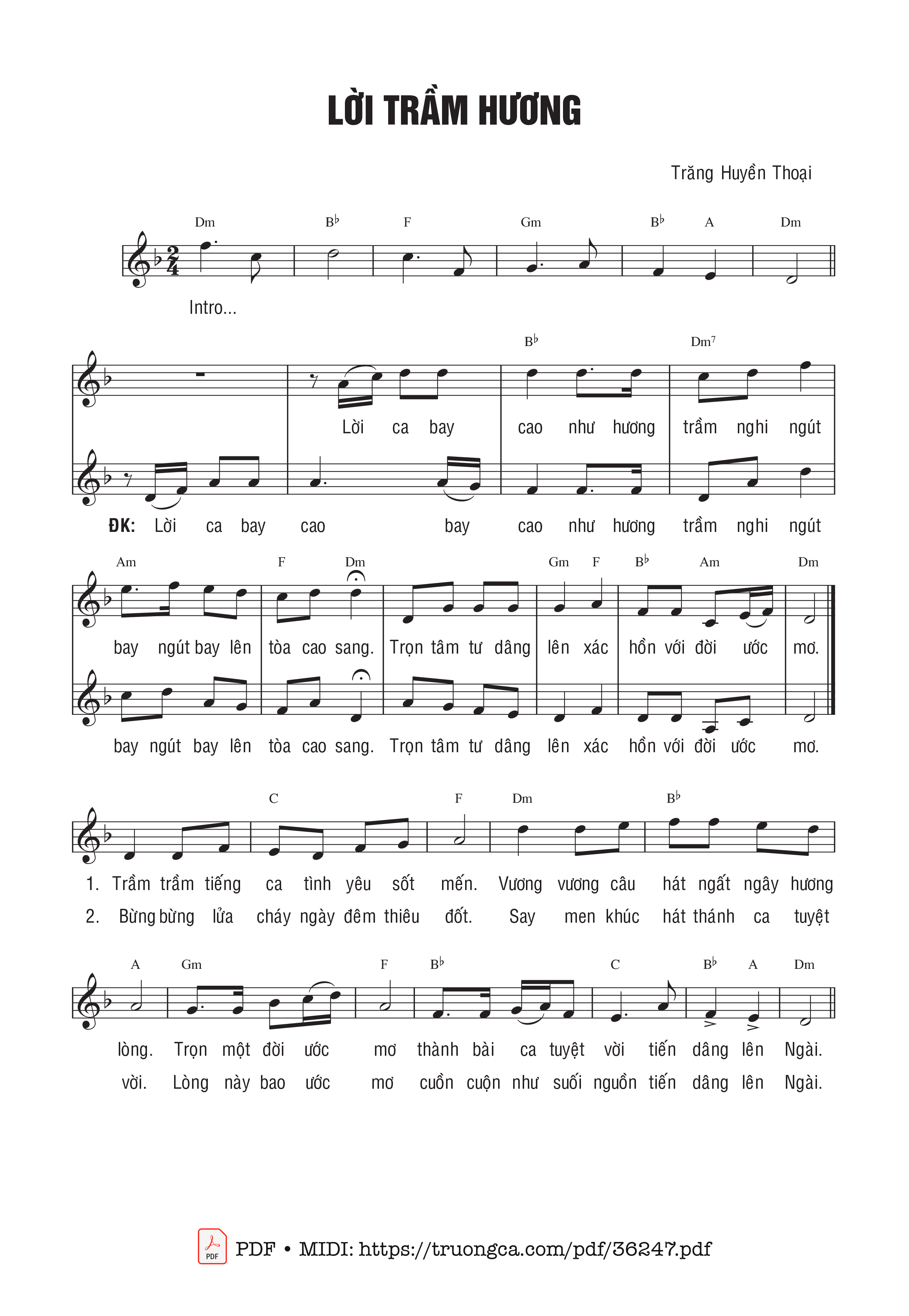 Page 1 of Sheet music PDF Lời Trầm Hương - Trăng Huyền Thoại