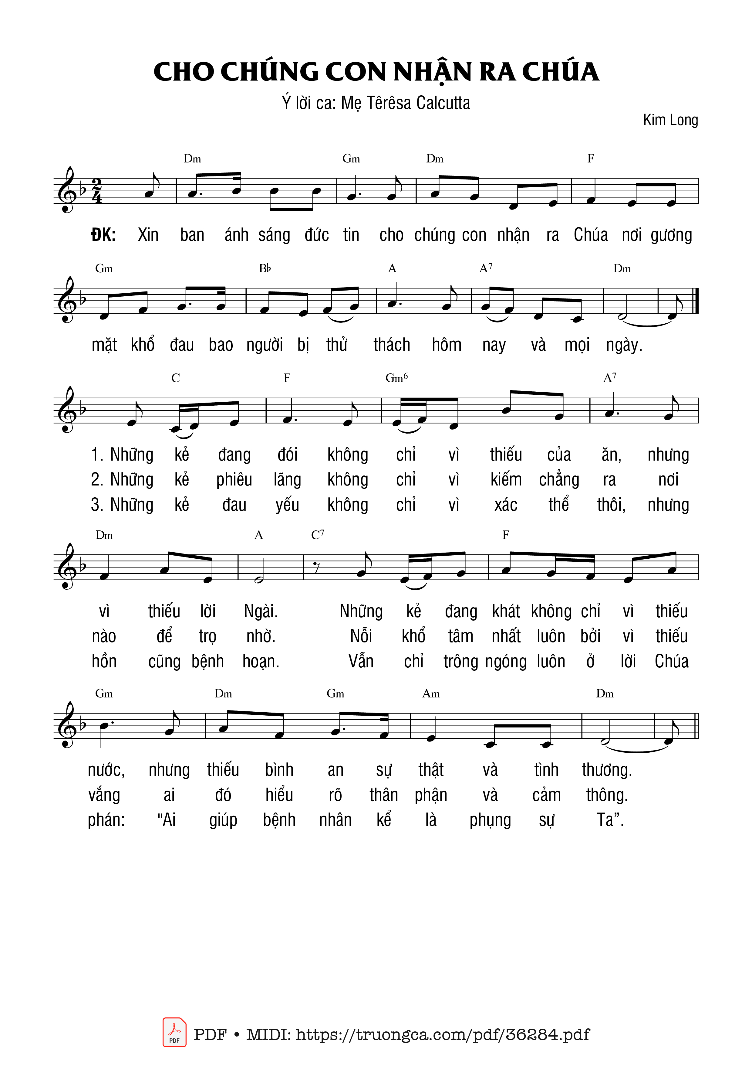 Page 1 of Sheet music PDF Cho Chúng Con Nhận Ra Chúa - Kim Long