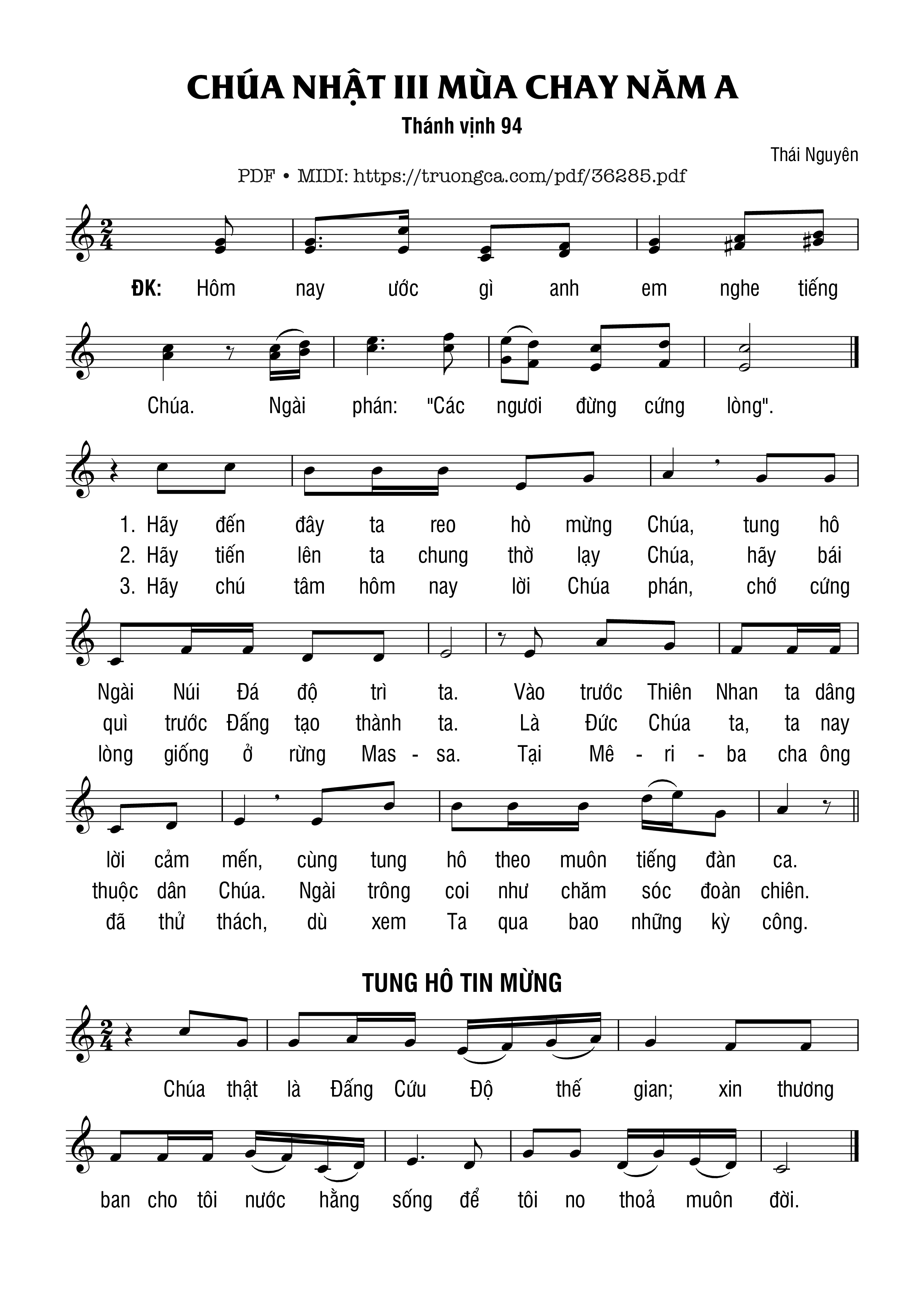 Page 1 of Sheet music PDF Thánh Vịnh 94, Chúa Nhật 3A Mùa Chay - Thái Nguyên