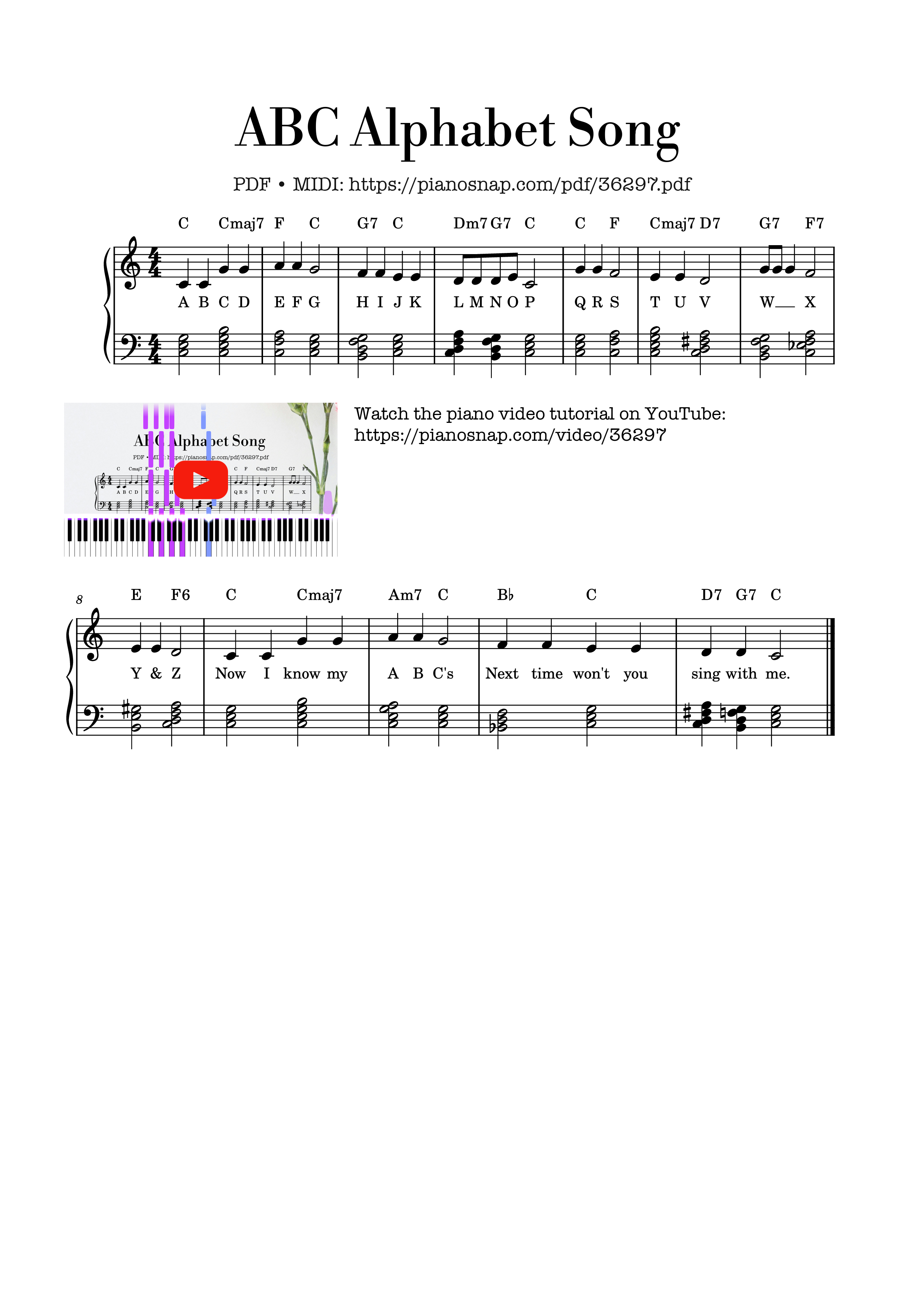 Page 1 of Sheet music PDF Piano ABC Alphabet Song Piano Easy - Traditional
