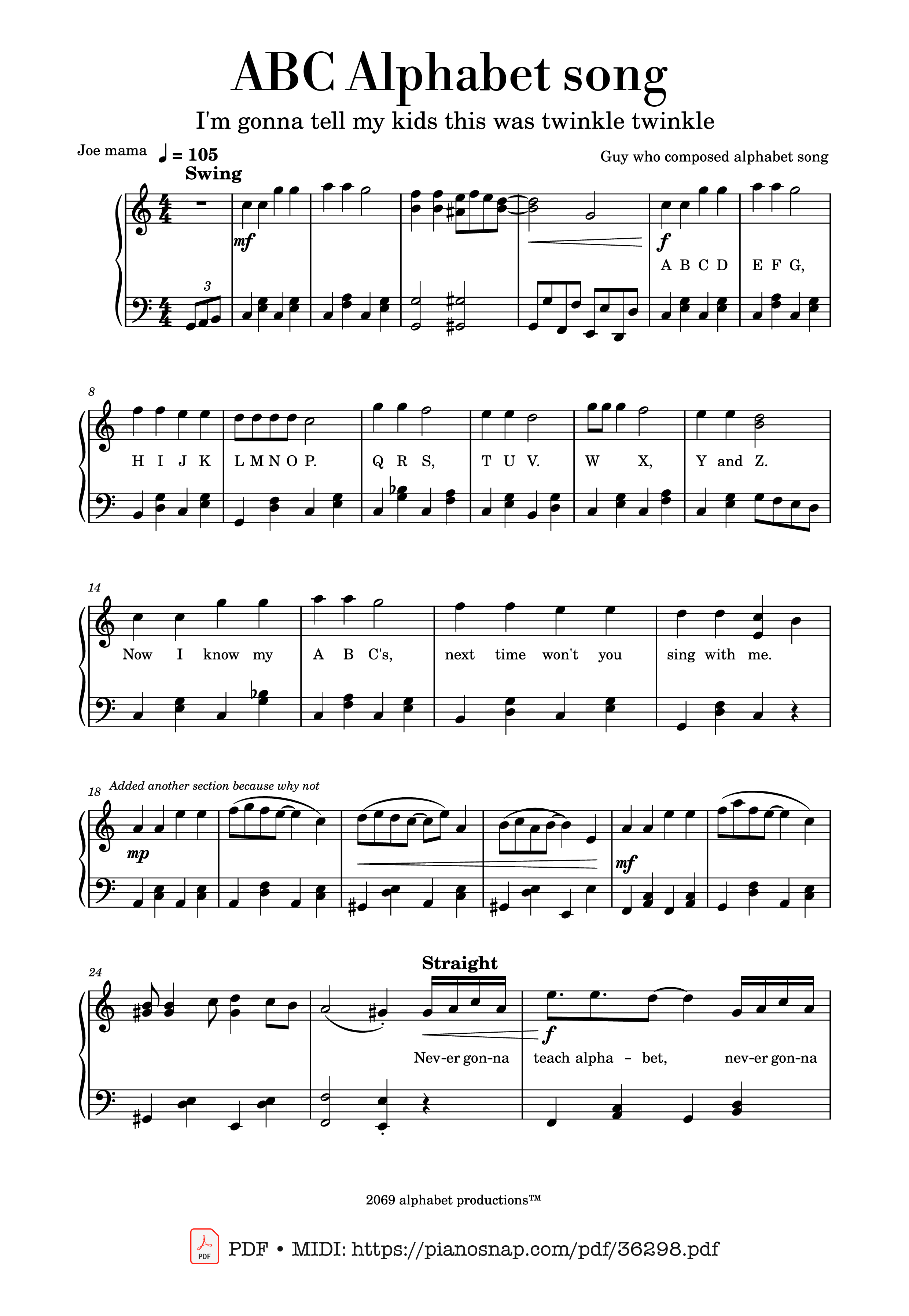 Page 1 of Sheet music PDF Piano ABC Alphabet song (Twinkle Twinkle) Piano - Traditional