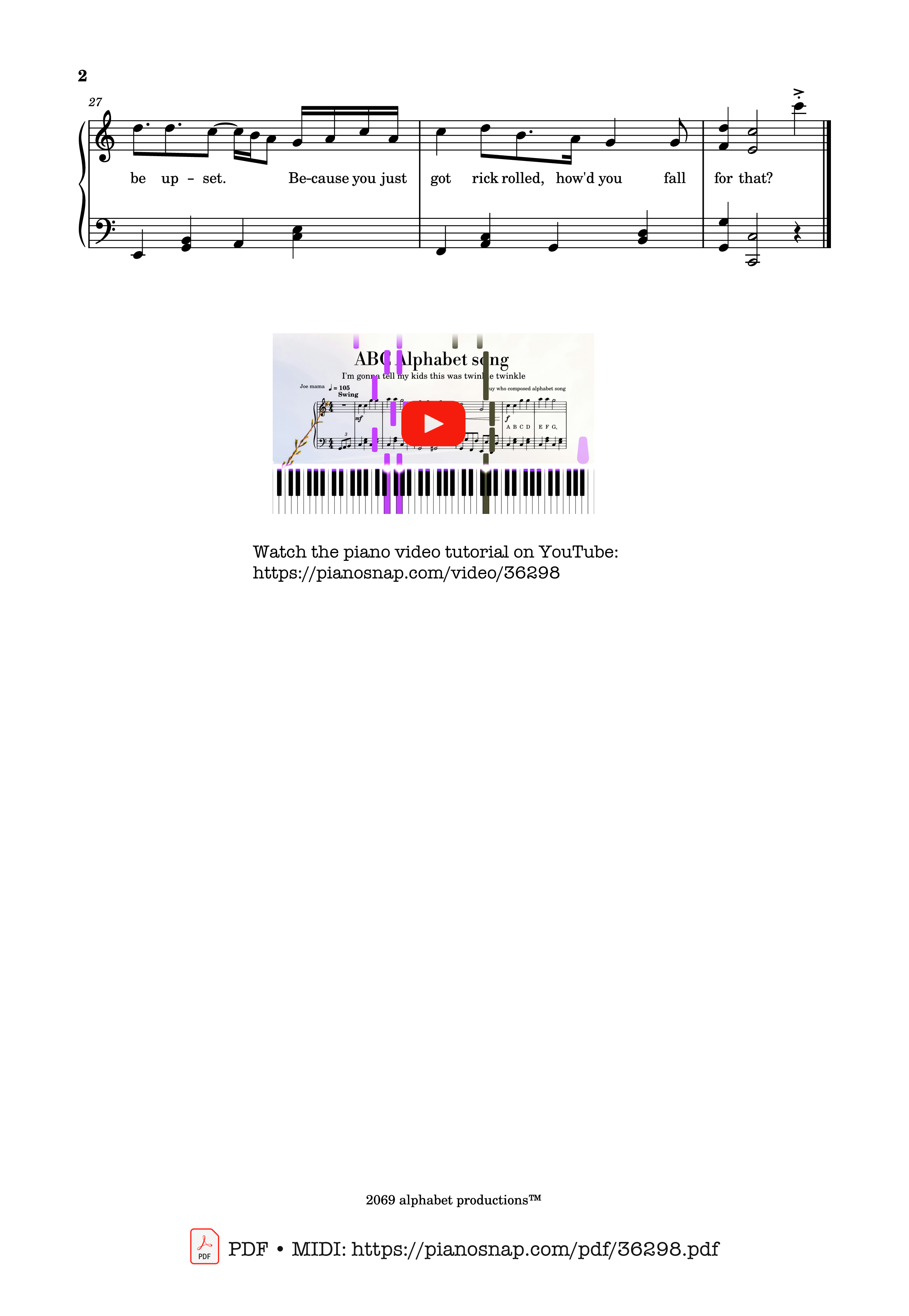Page 2 of Sheet music PDF Piano ABC Alphabet song (Twinkle Twinkle) Piano - Traditional