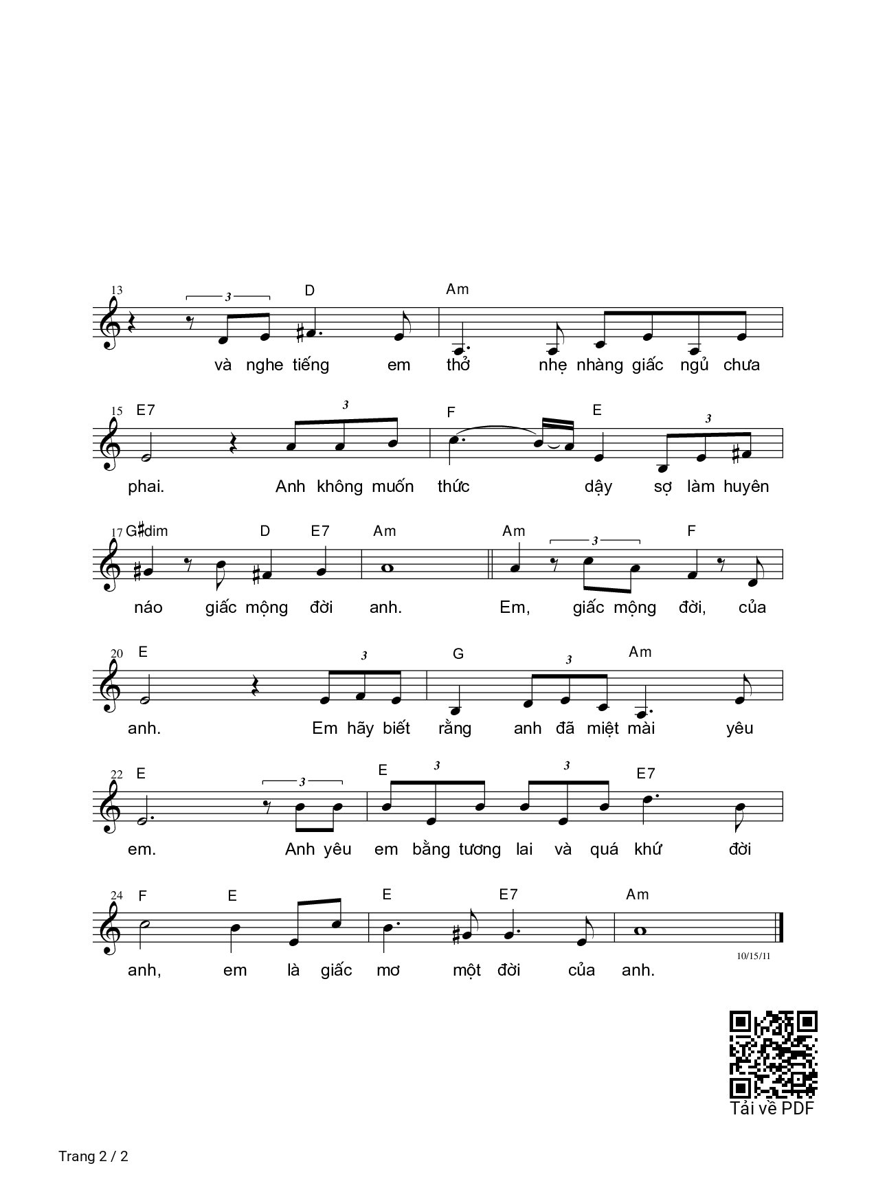 Page 2 of Sheet music PDF Một đời - Nguyên Bích