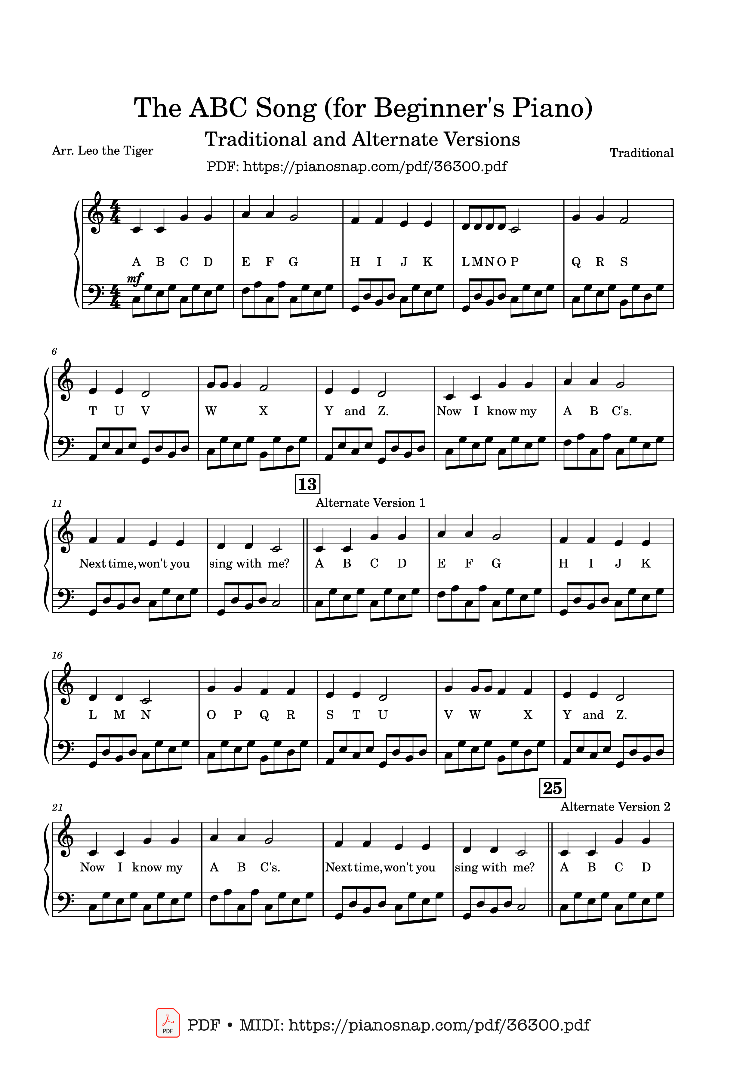 Page 1 of Sheet music PDF Piano The ABC Alphabet Song (Variations) for Beginner