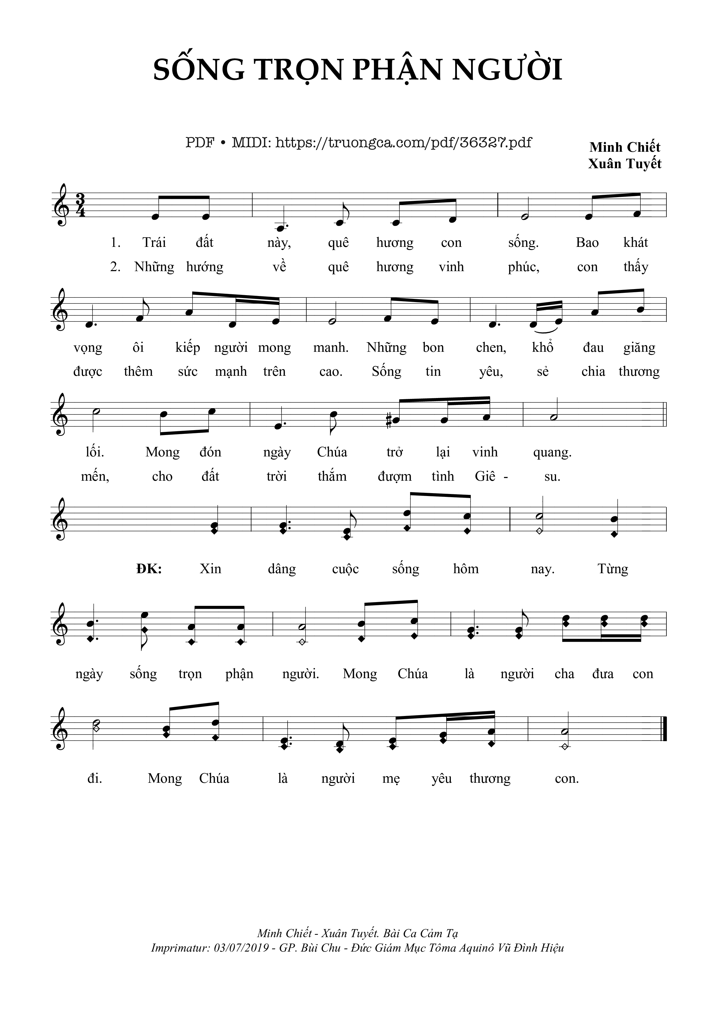 Page 1 of Sheet music PDF Sống Trọn Phận Người - Minh Chiết