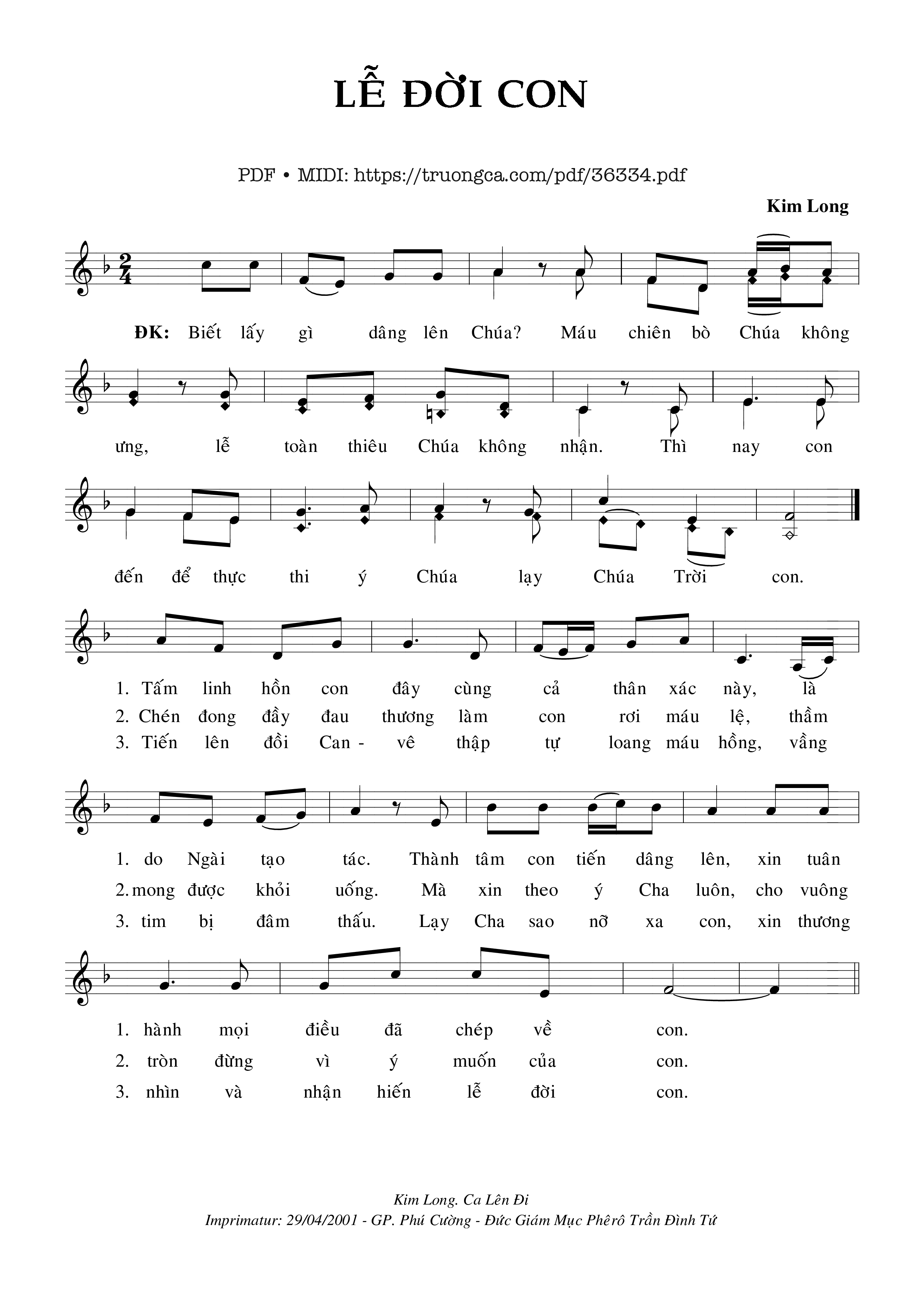 Page 1 of Sheet music PDF Lễ Đời Con - Kim Long
