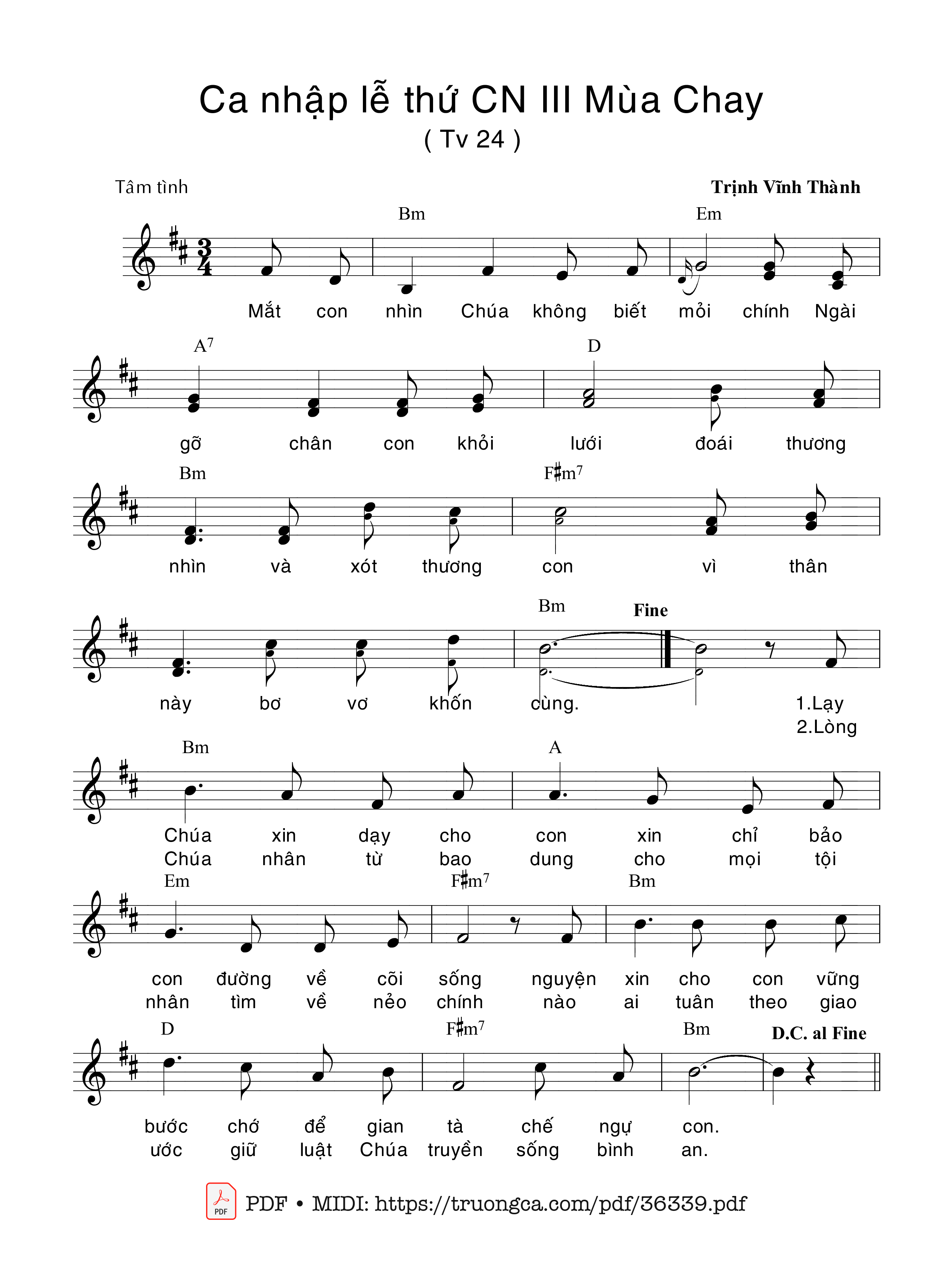 Page 1 of Sheet music PDF Thánh Vịnh 24, Ca Nhập Lễ Chúa Nhật Thứ Iii Mùa Chay - Trịnh Vĩnh Thành